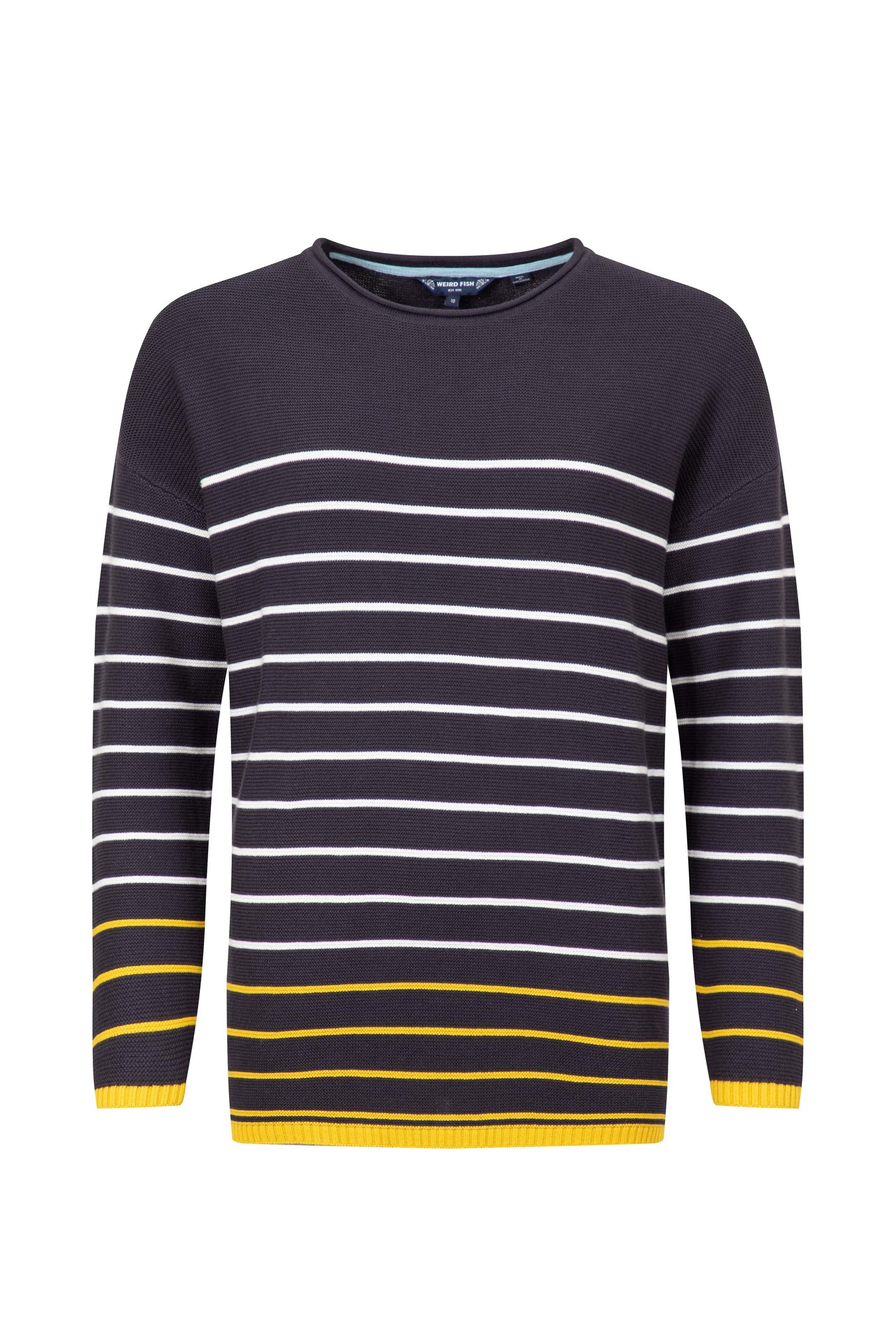 Weird Fish Sutton Striped Knitted Crew Jumper Dark Navy