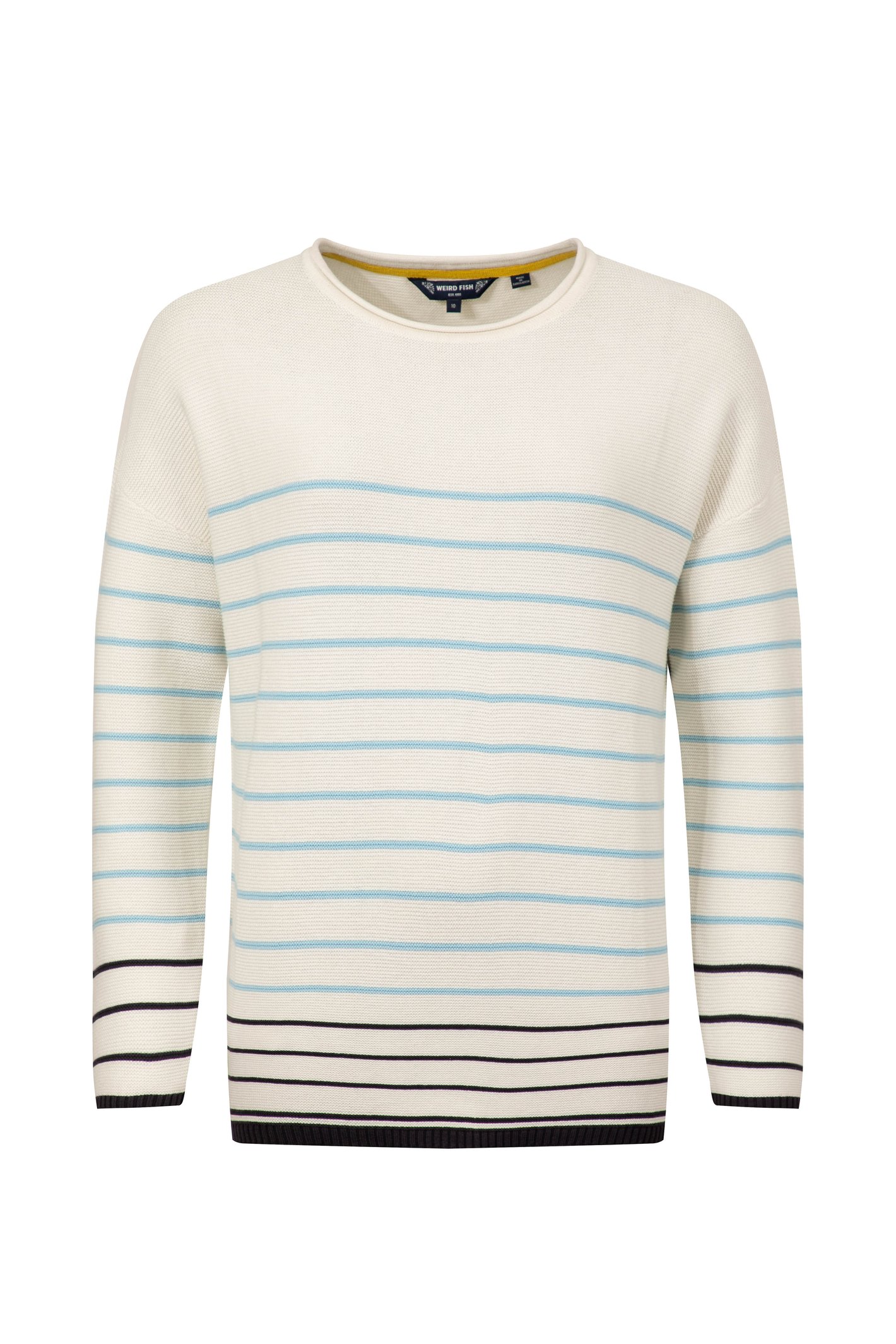 Weird Fish Sutton Striped Knitted Crew Jumper Light Cream