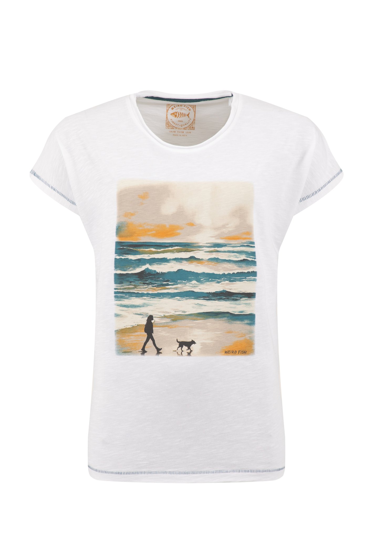 Weird Fish Walking Club Front Print Graphic T-Shirt White Size 14