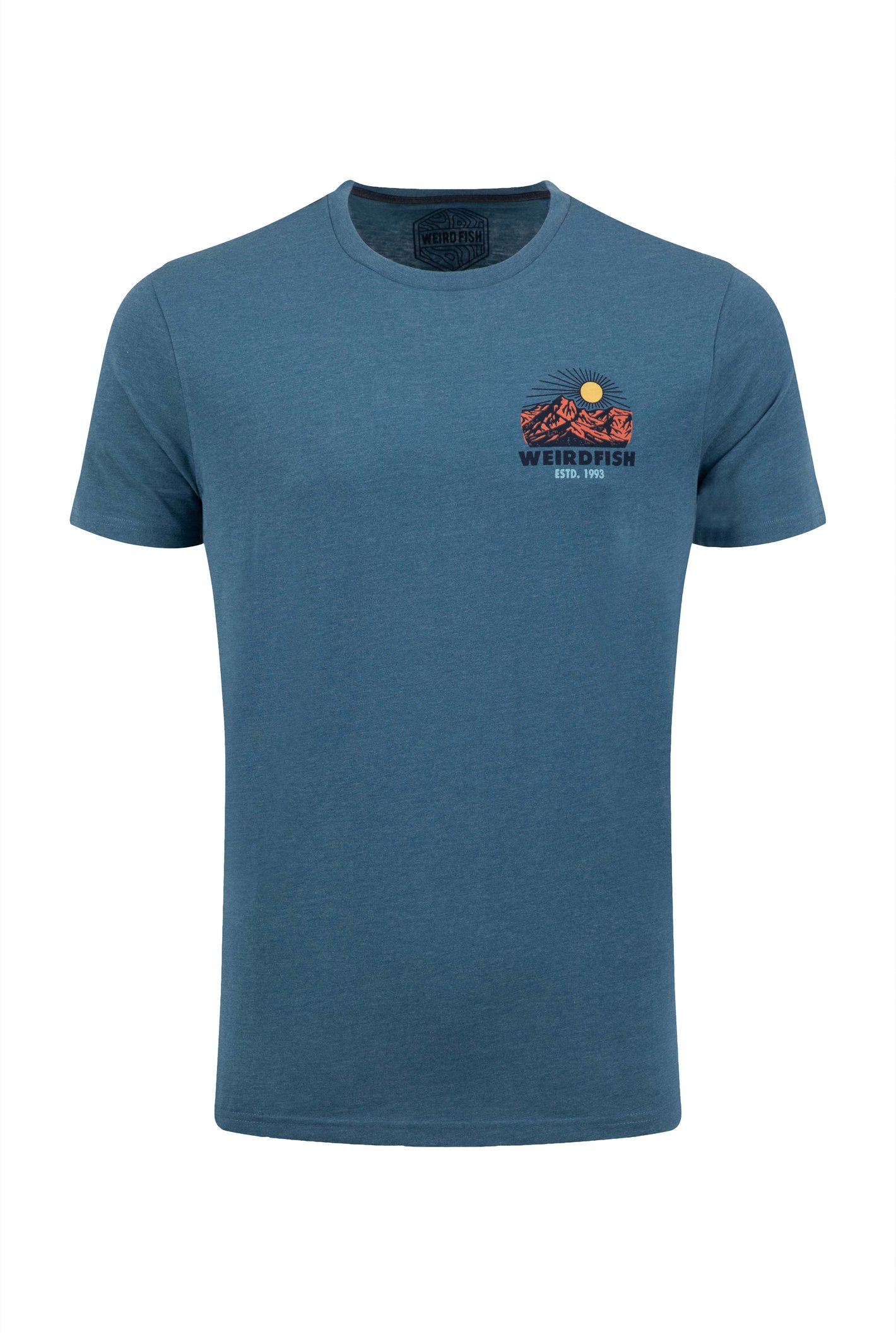 Weird Fish Hiker Back Print Graphic T-Shirt Washed Blue