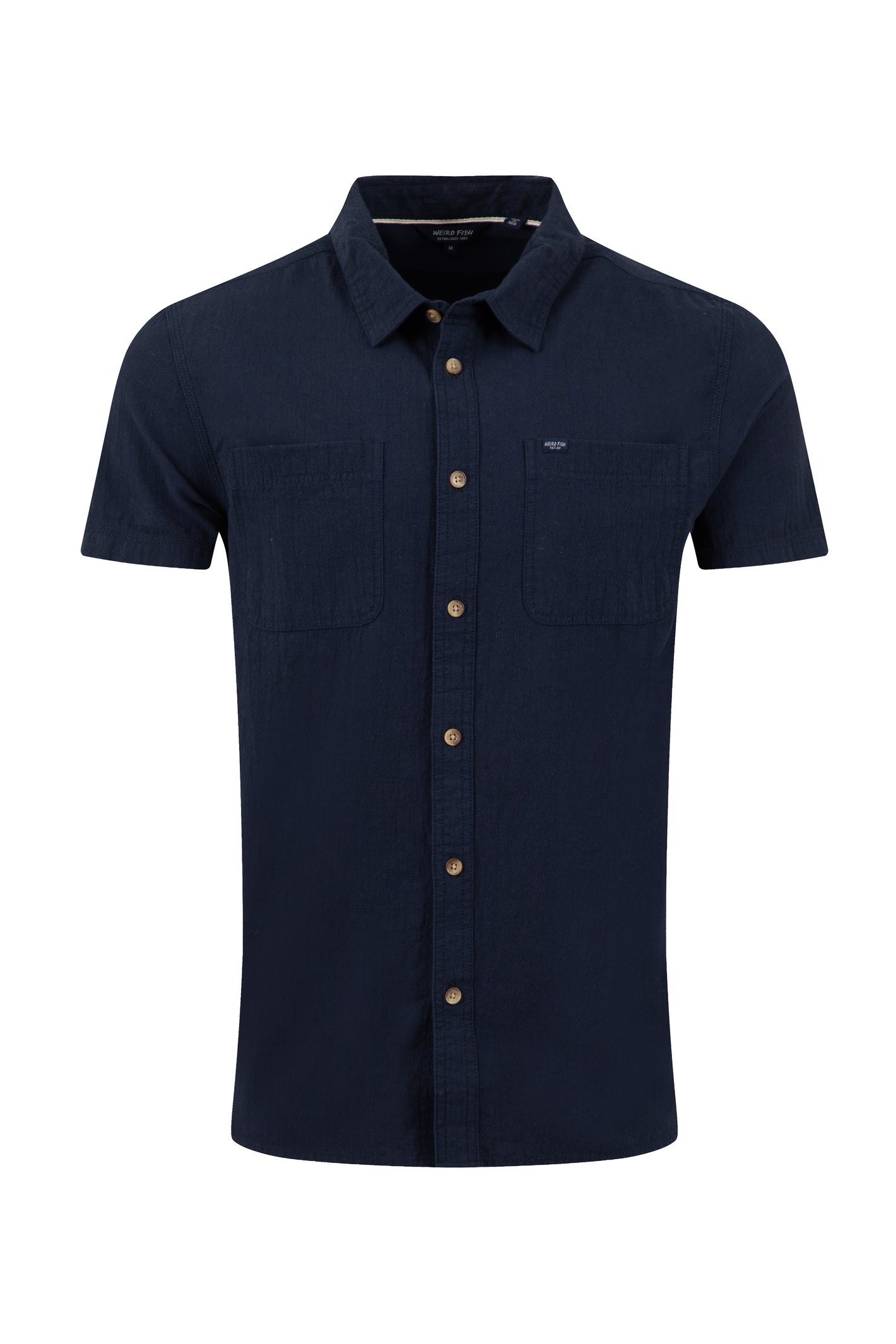 Weird Fish Hinton Textured Crepe Shirt Navy