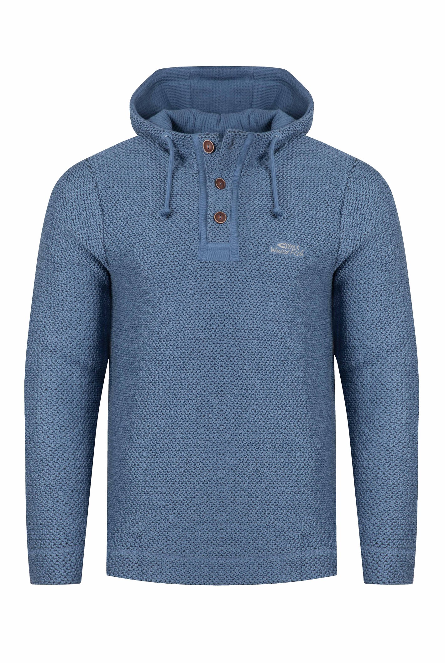 Weird Fish Bakersfield Button Neck Macaroni Hoodie Mid Blue