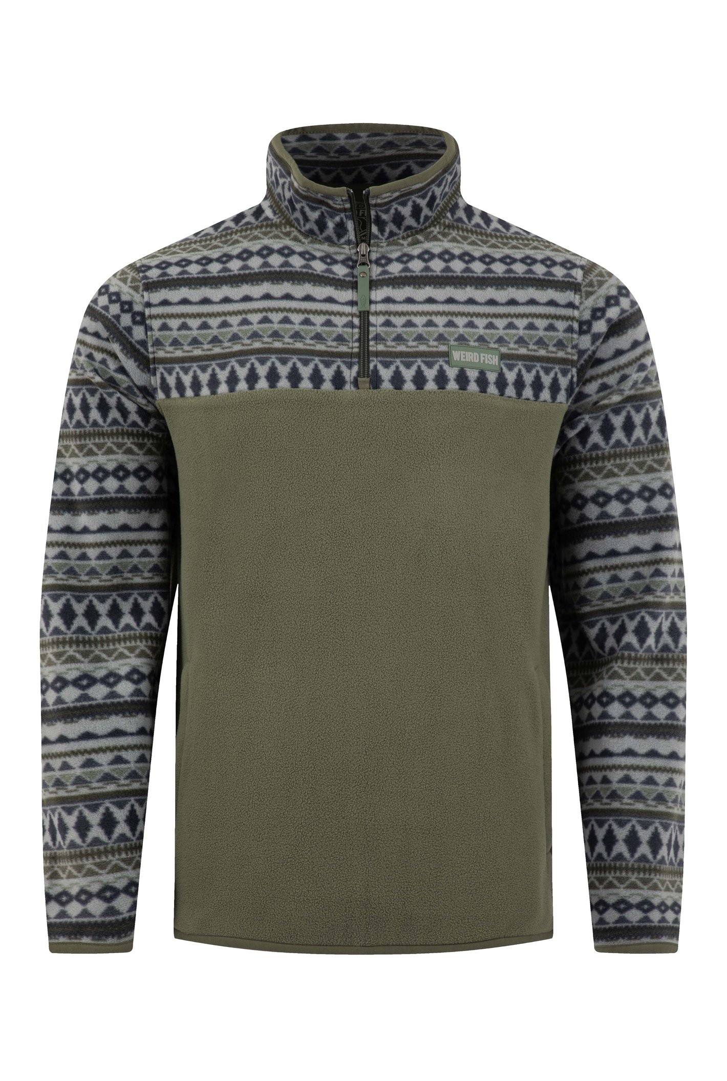 Weird Fish Gilbert 1/4 Zip Printed Microfleece Basil