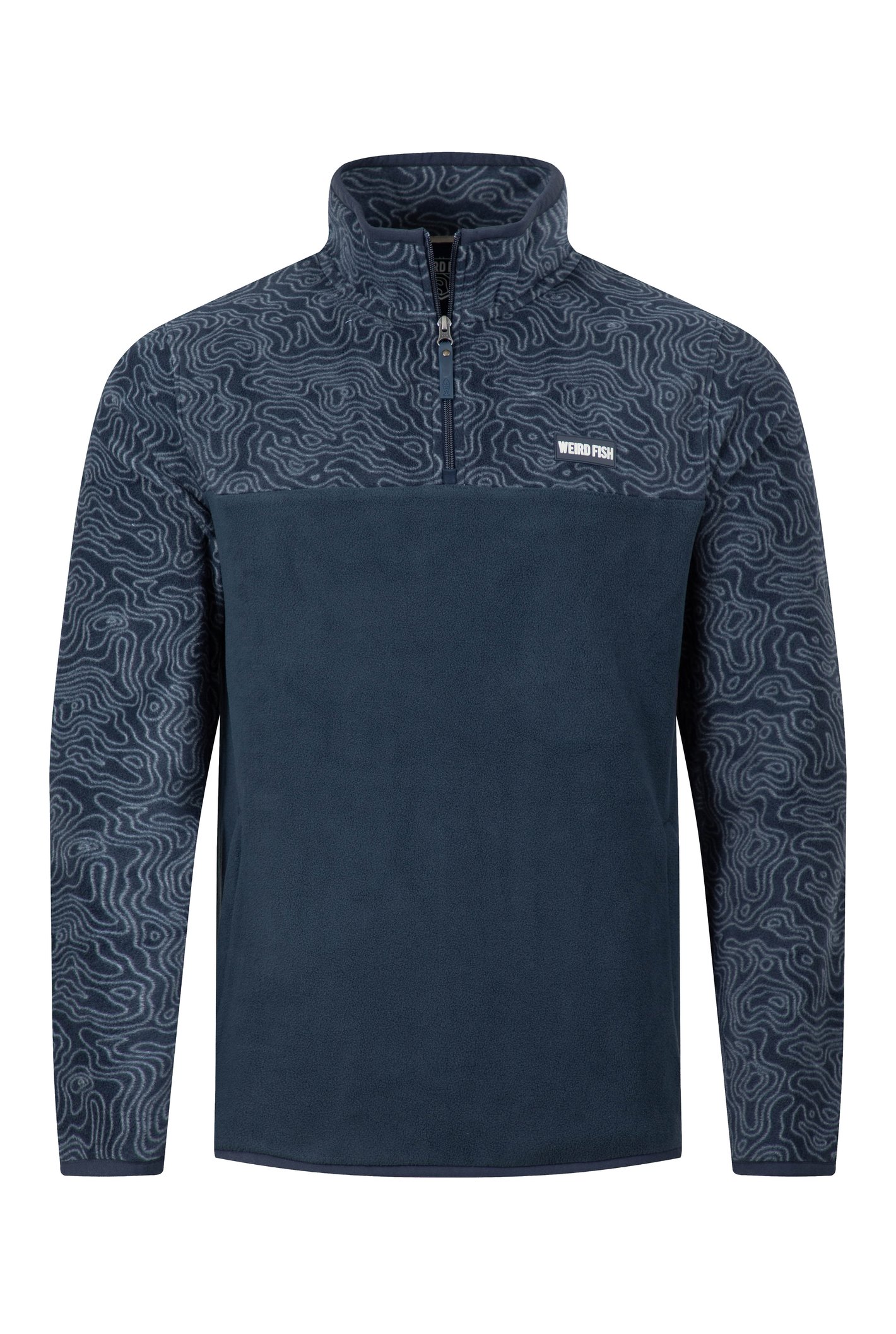 Weird Fish Gilbert 1/4 Zip Printed Microfleece Navy