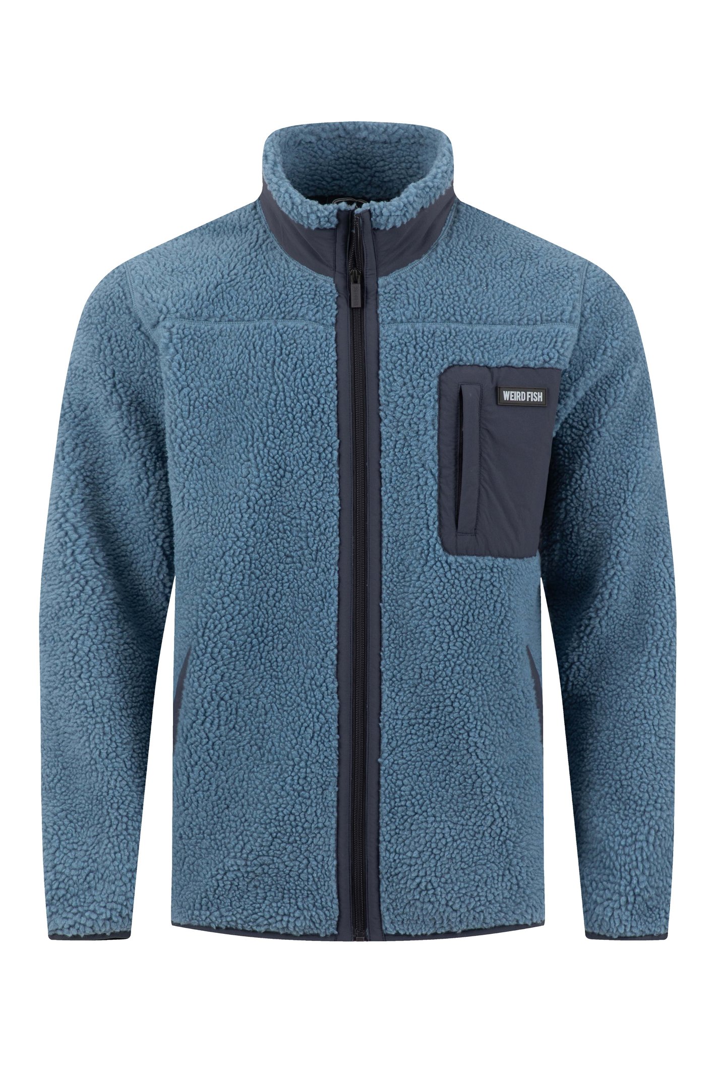 Weird Fish Fletcher Full Zip Borg Fleece Washed Blue