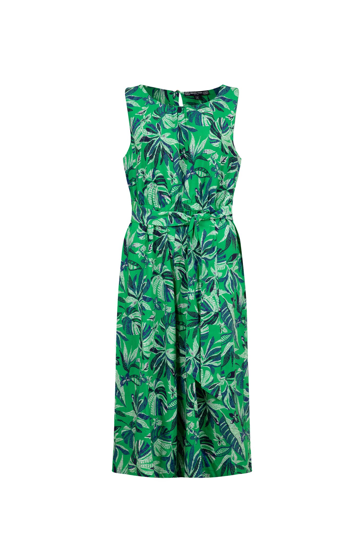 Weird Fish Nalani Printed Viscose Jumpsuit Cactus Green