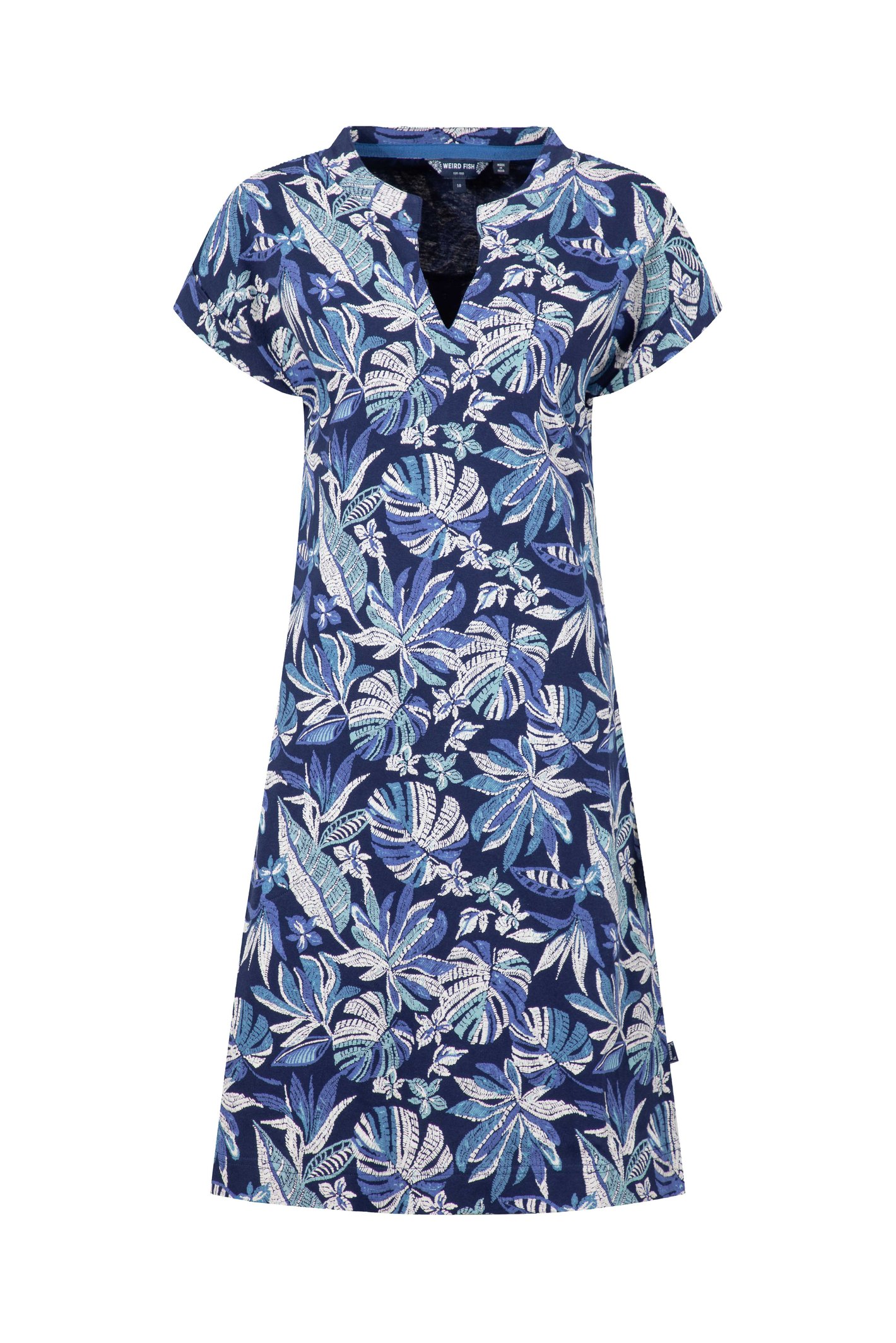 Weird Fish Suffolks Printed Jersey Dress Blue Indigo