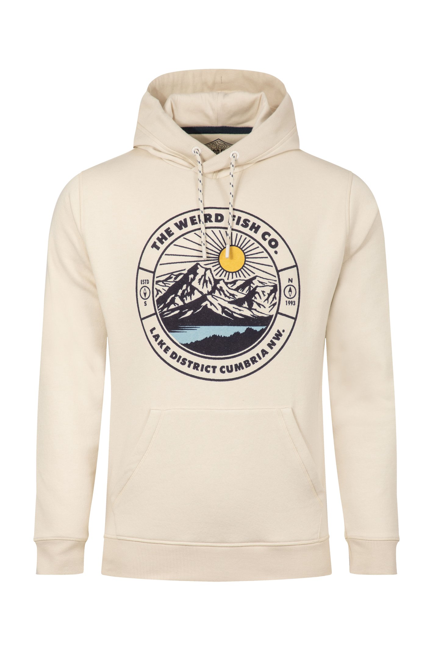 Weird Fish Bryant Front Print Graphic Popover Hoodie Egg Shell