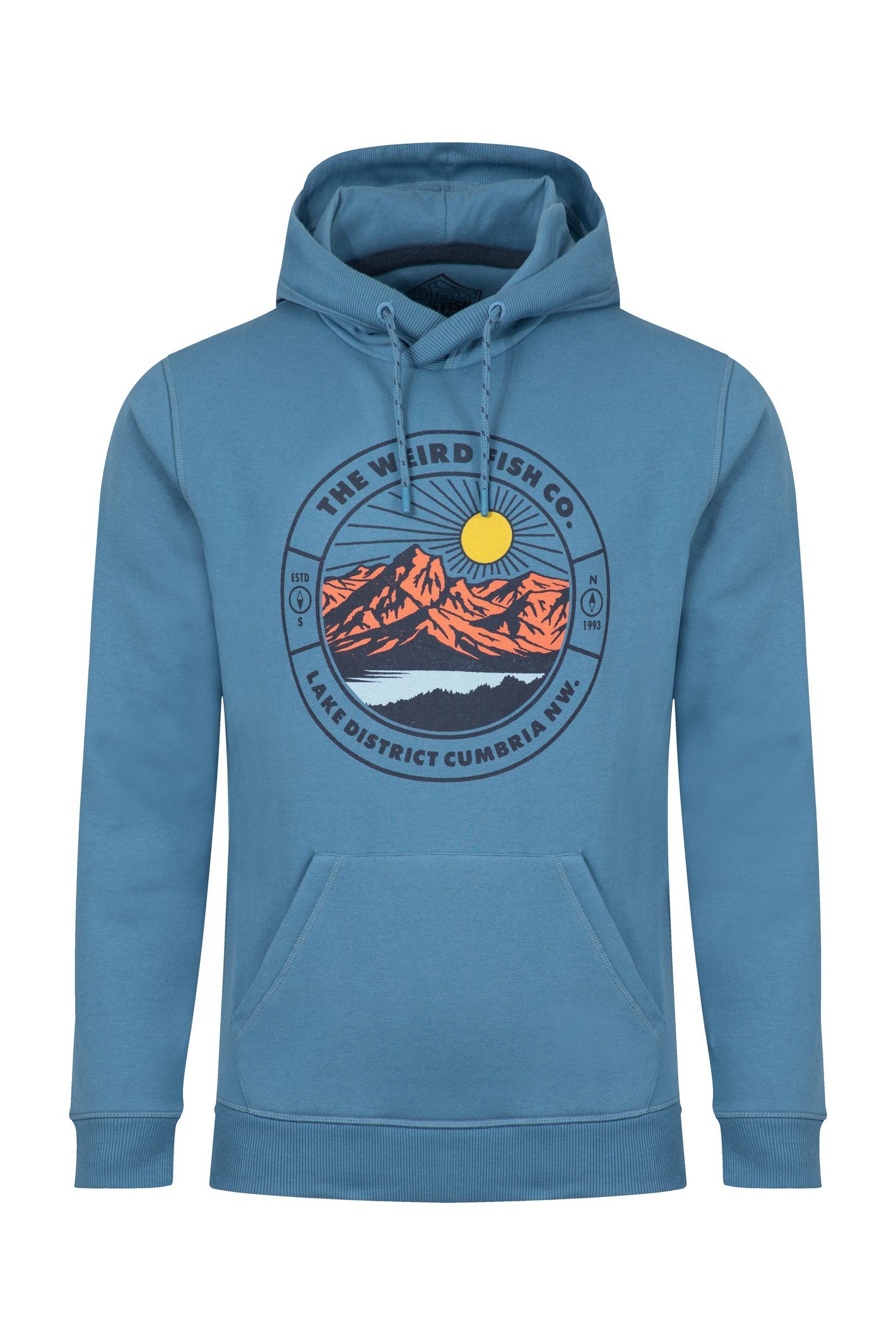 Weird Fish Bryant Front Print Graphic Popover Hoodie Washed Blue