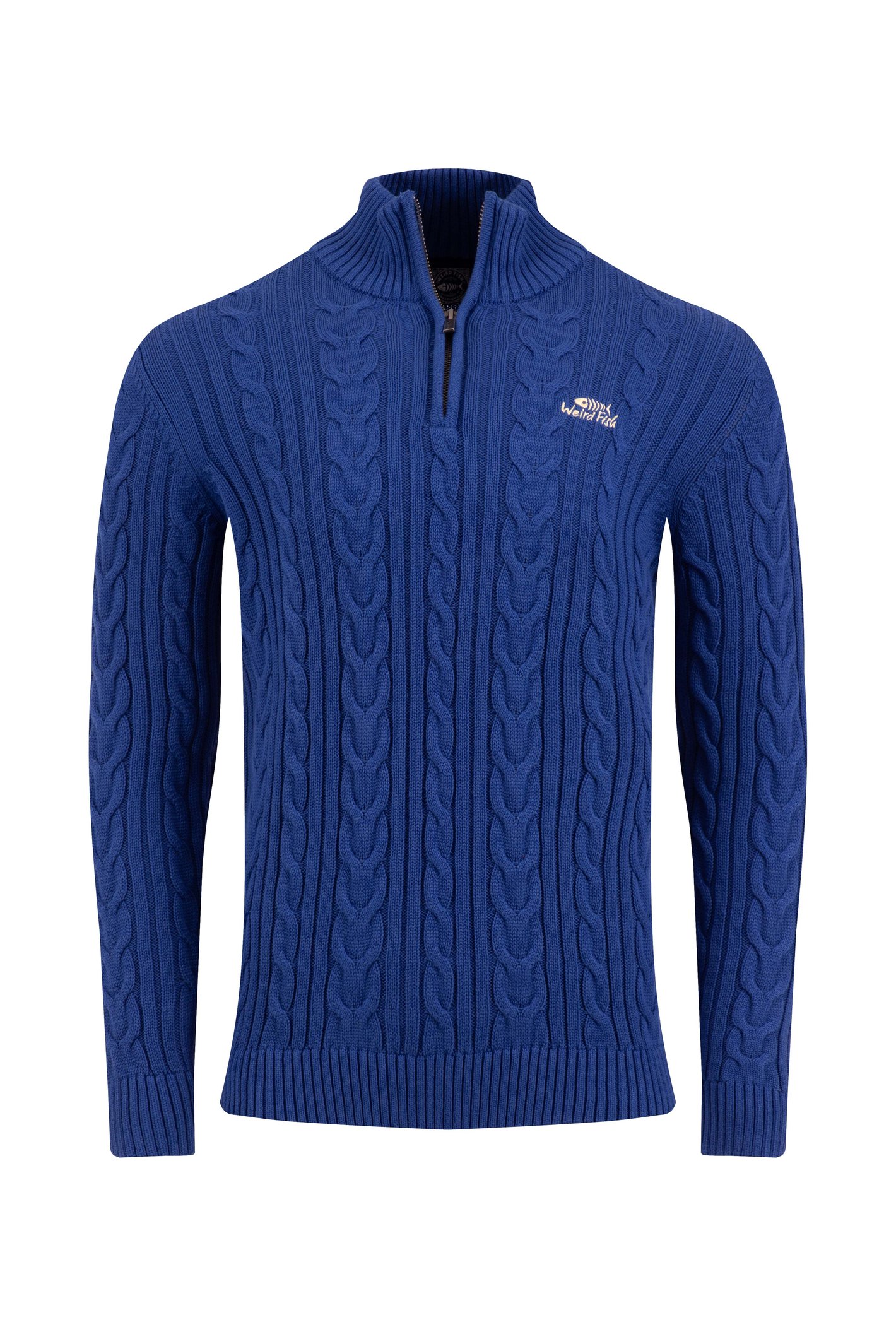 Weird Fish Heath 1/4 Zip Cable Knit Jumper Mazarine Blue