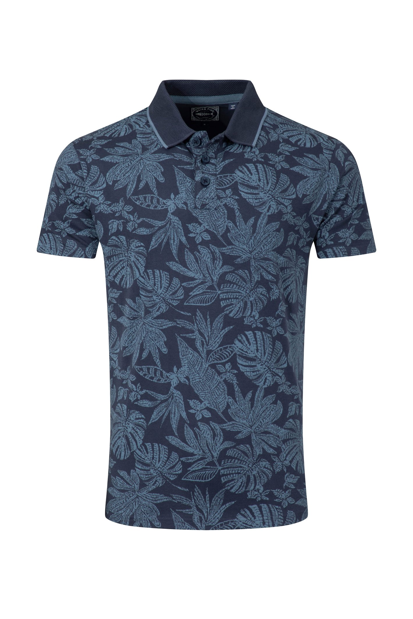 Weird Fish Sarat Printed Polo Shirt Blue Mirage