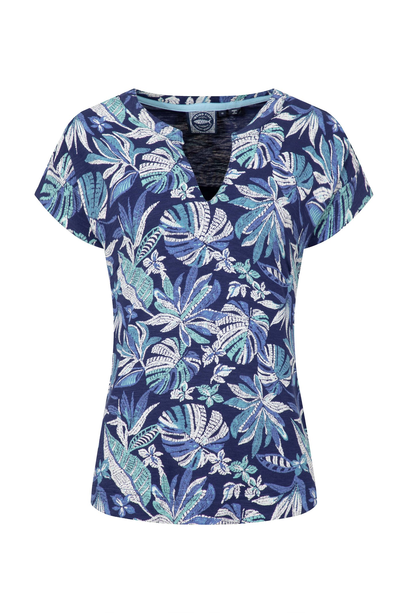 Weird Fish Alia Printed Jersey T-Shirt Blue Indigo