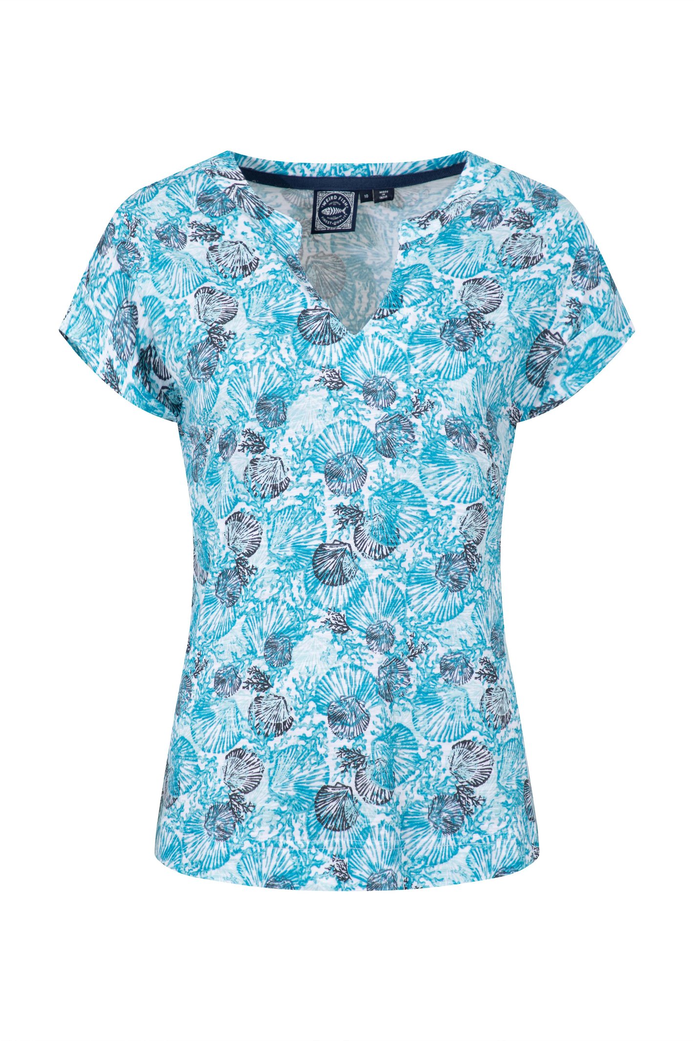 Weird Fish Alia Printed Jersey T-Shirt Ocean Blue