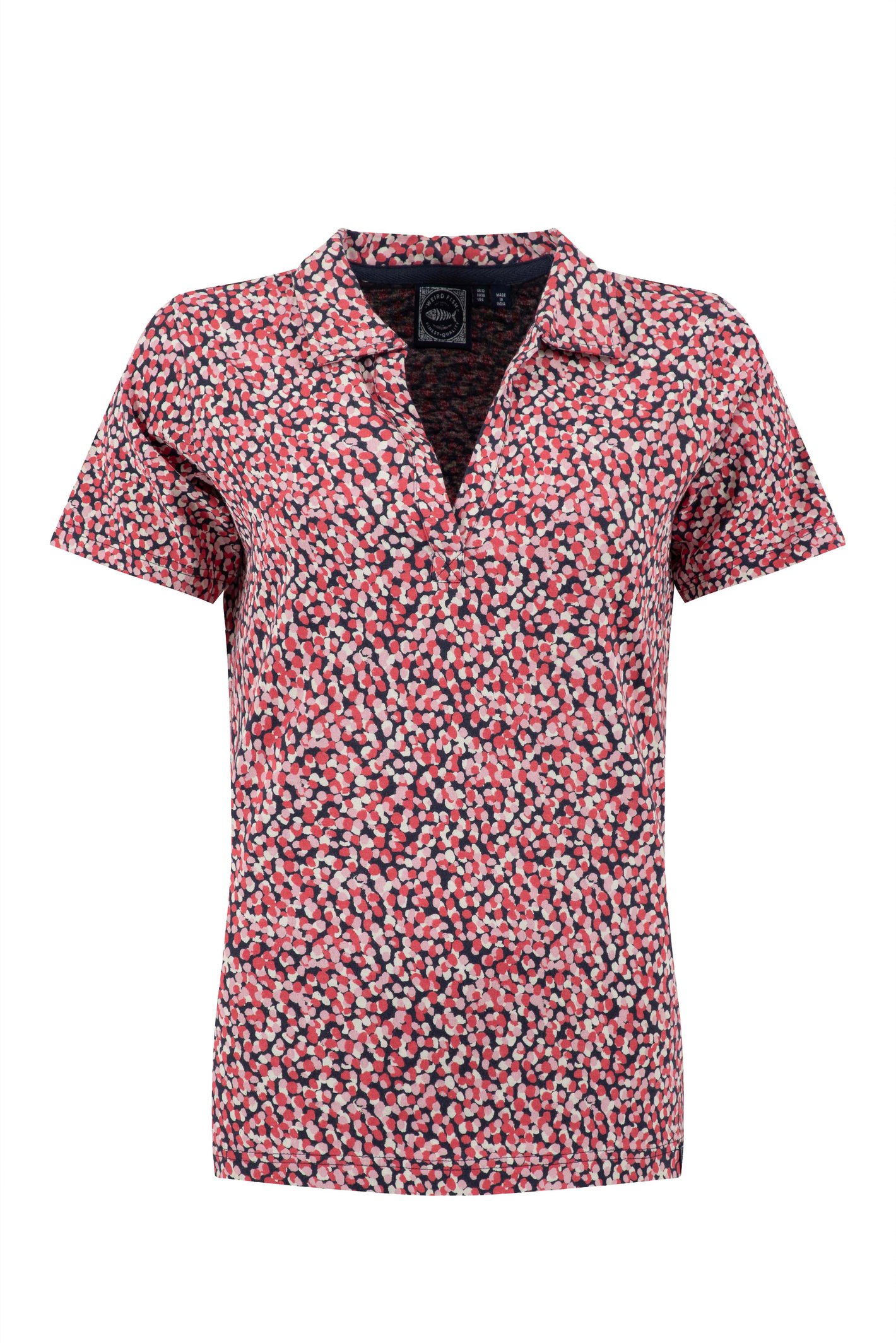 Weird Fish Rhenena Printed Jersey Polo Shirt Begonia Pink