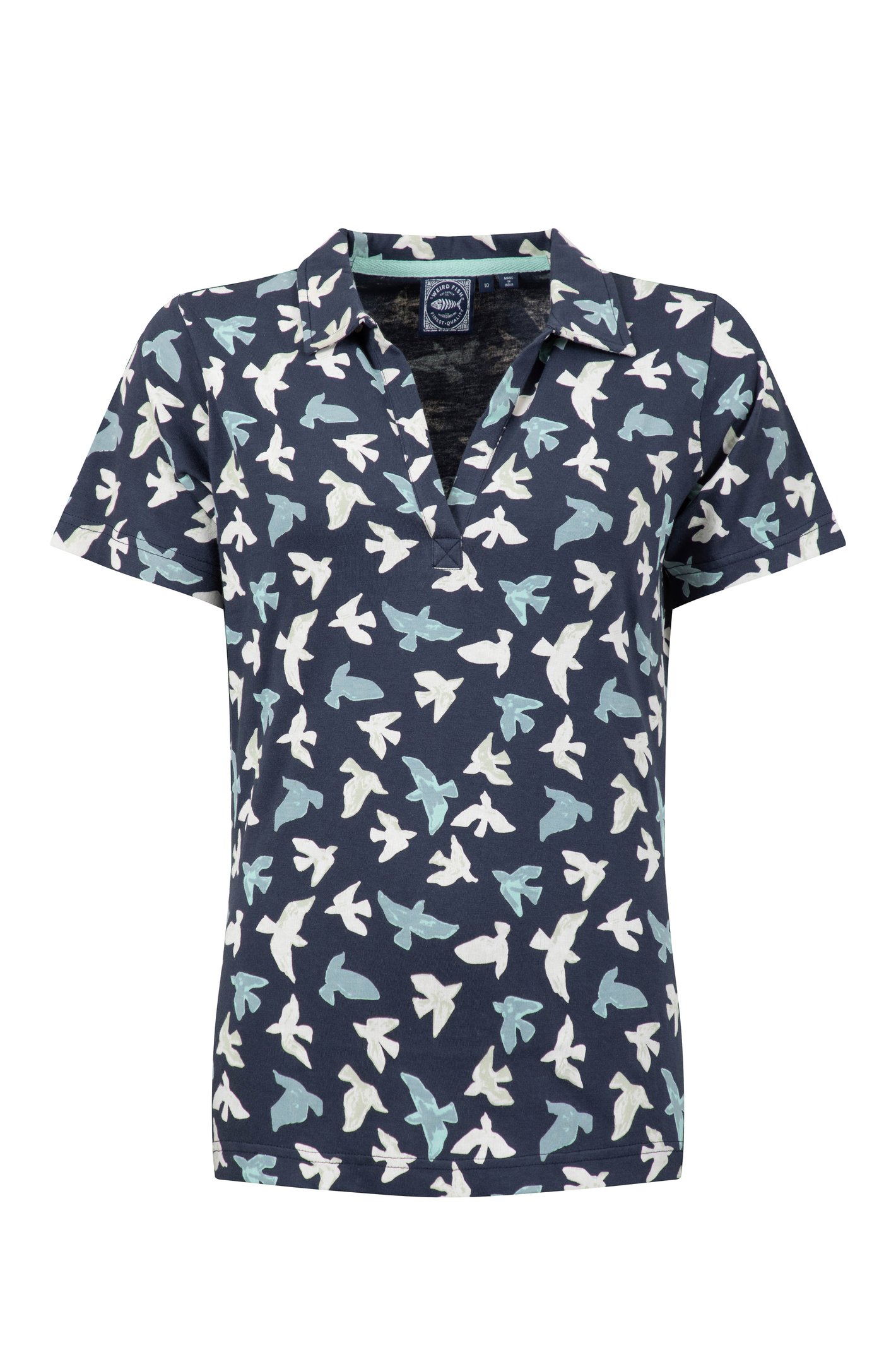 Weird Fish Rhenena Printed Jersey Polo Shirt Midnight