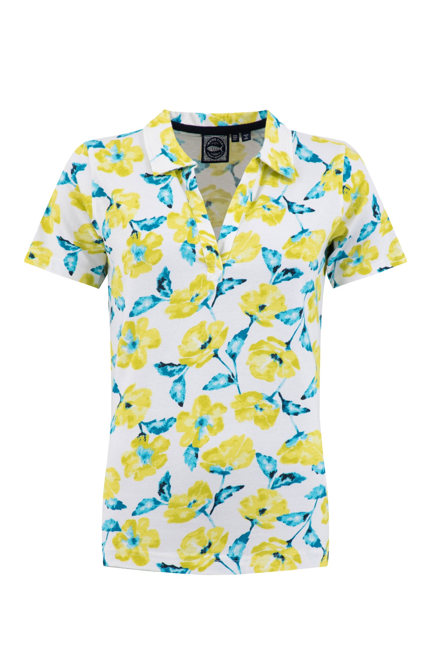 Weird Fish Rhenena Printed Jersey Polo Shirt Sunshine Yellow