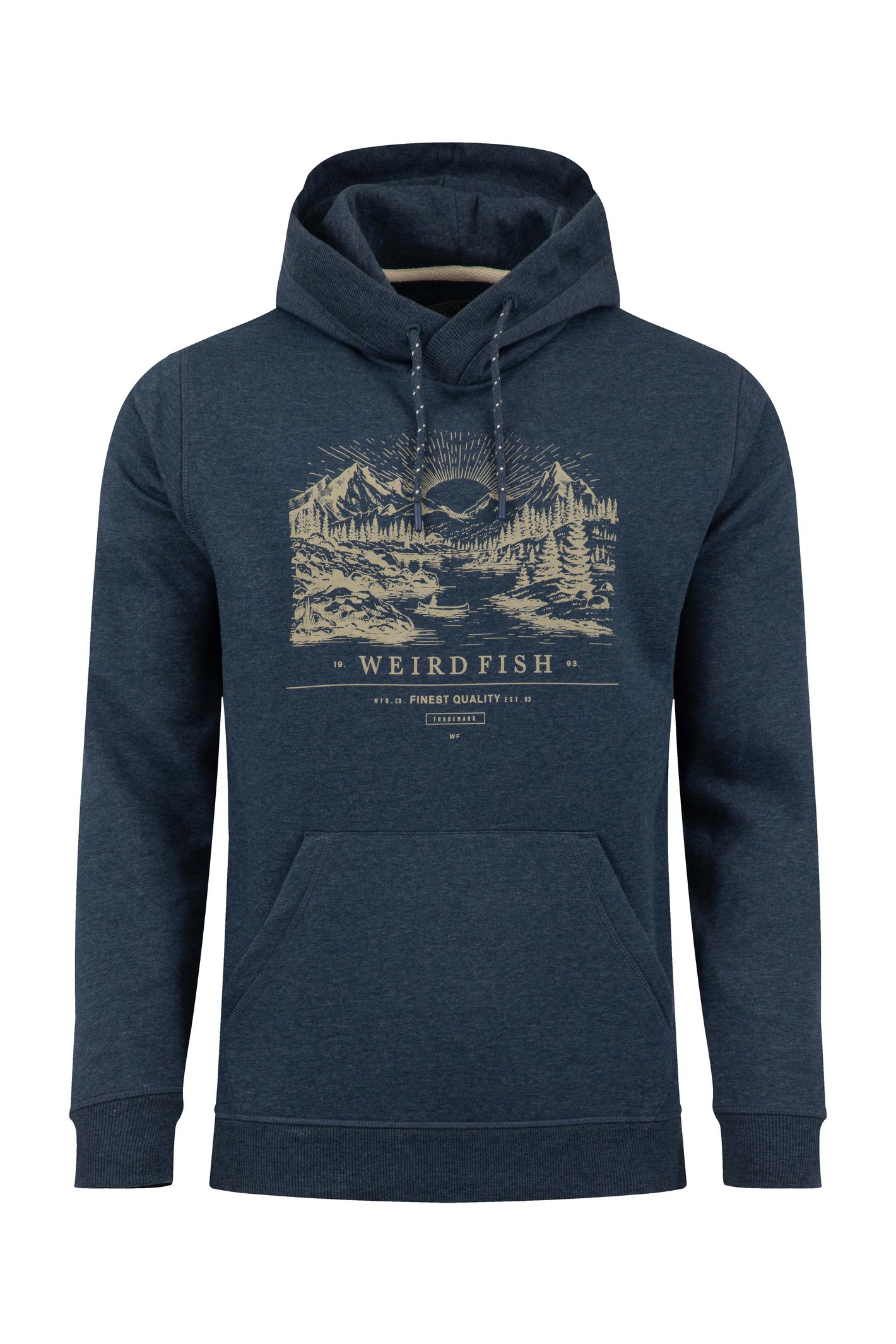 Weird Fish Bryant Front Print Graphic Popover Hoodie Navy