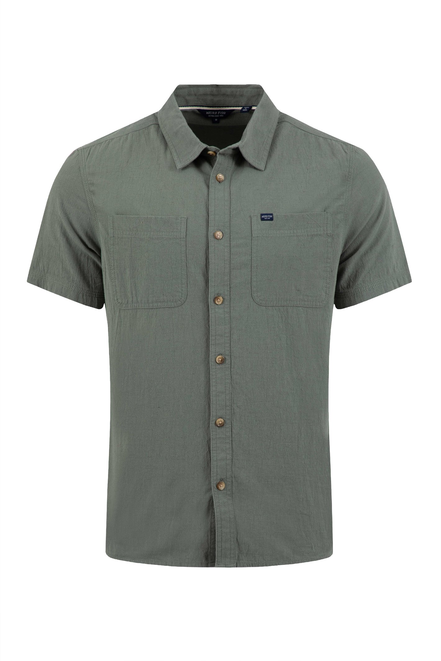Weird Fish Hinton Textured Crepe Shirt Woodland Sage