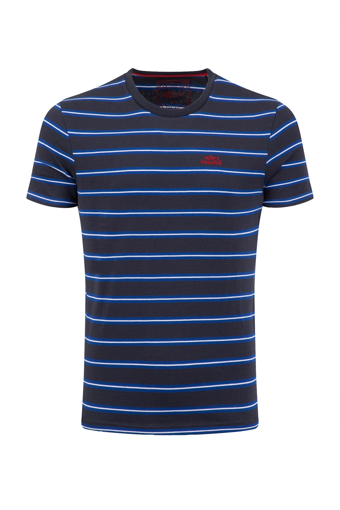 Weird Fish Finn Striped Branded T-Shirt Mazarine Blue