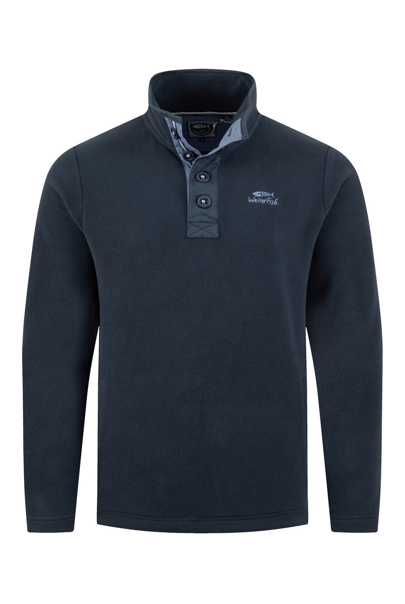Weird Fish Roald Button Funnel Neck Microfleece Navy