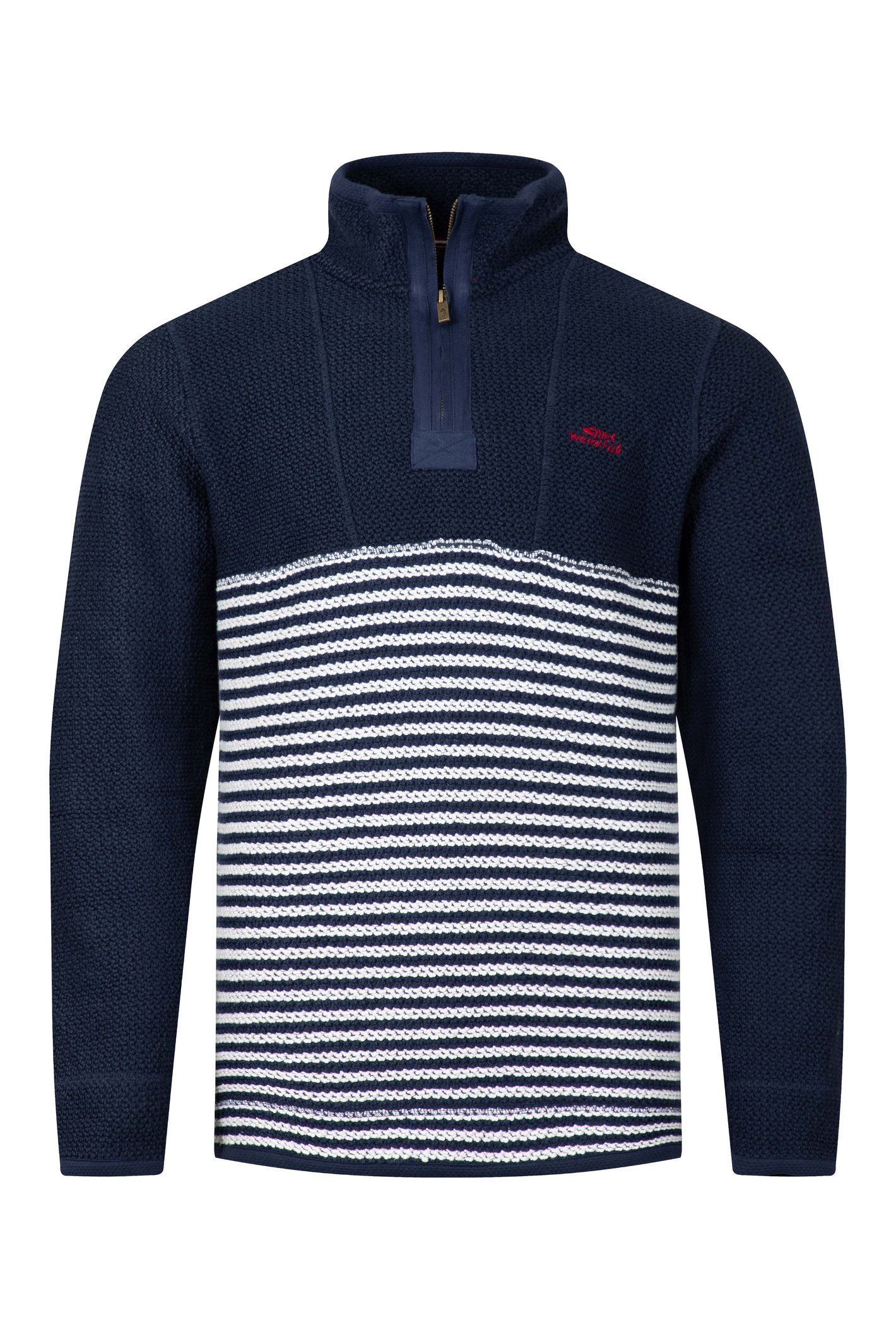 Weird Fish Gable 1/4 Zip Striped Macaroni Sweatshirt Rich Navy