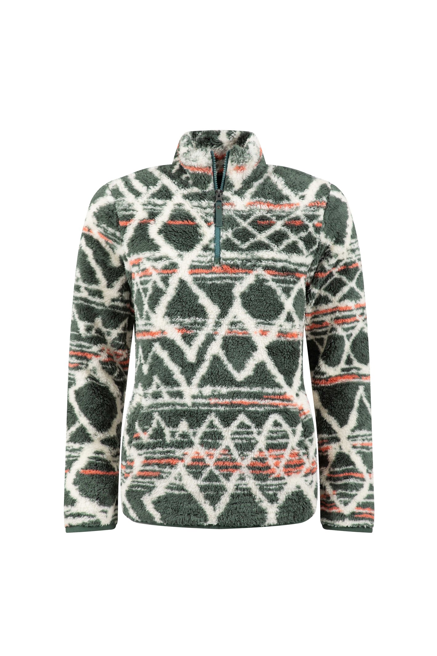 Weird Fish Madeleine 1/4 Zip Printed Plush Fleece Green Size 8