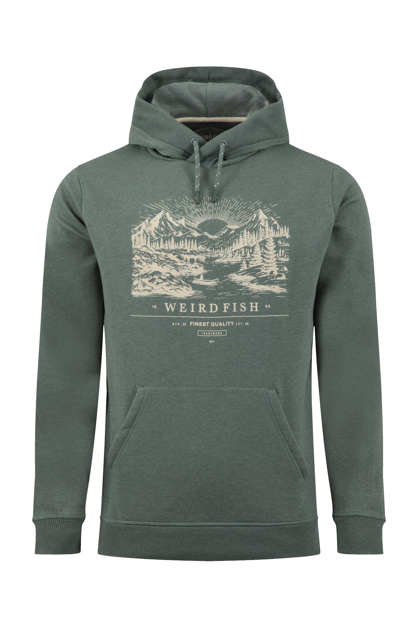 Weird Fish Bryant Front Print Graphic Popover Hoodie Basil