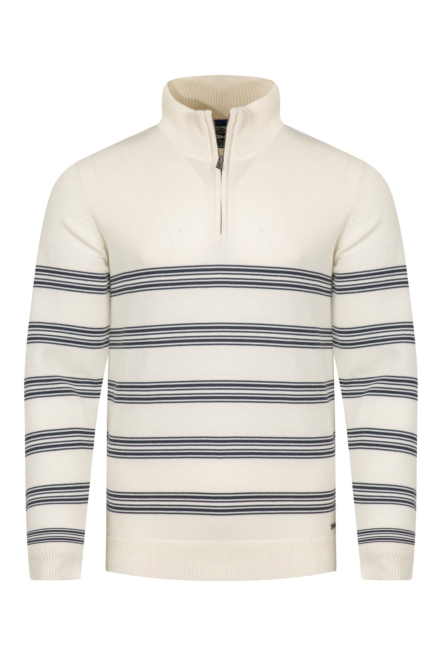 Weird Fish Gunnar 1/4 Zip Fine Knit Stripe Jumper Light Cream