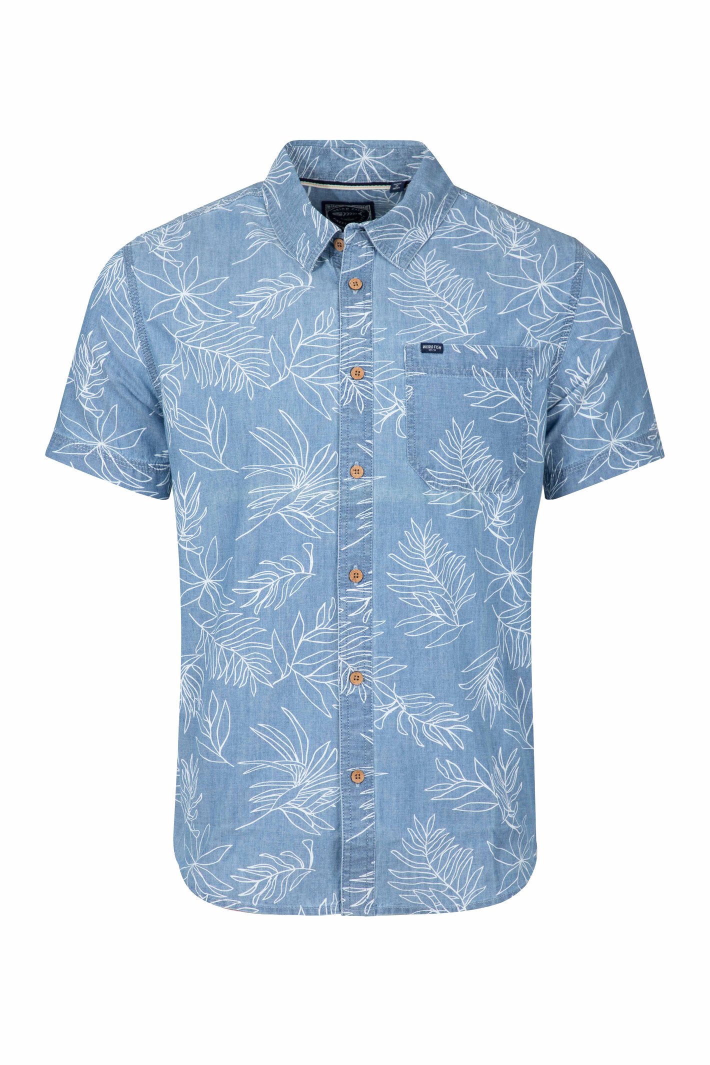 Weird Fish Russell Printed Chambray Short Sleeve Shirt Denim