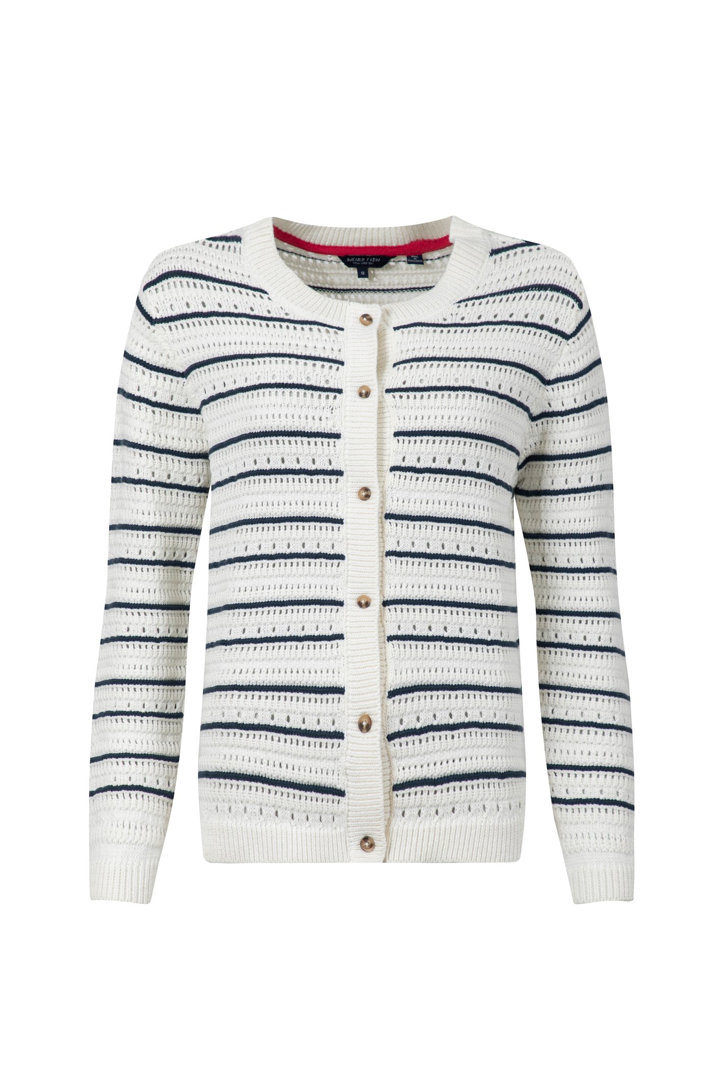 Weird Fish Romilly Pointelle Striped Cardigan Light Cream