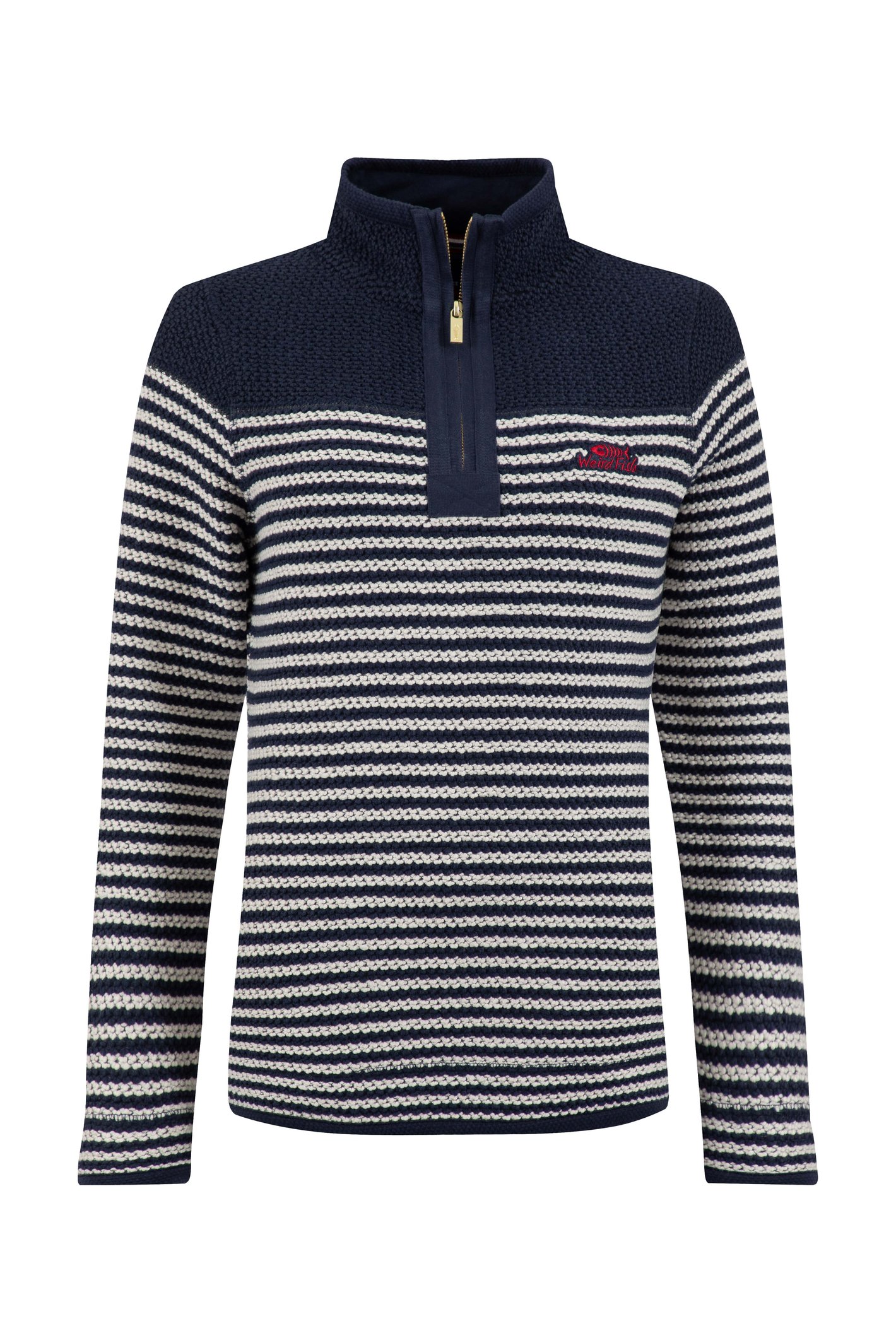 Weird Fish Ember 1/4 Zip Striped Macaroni Sweatshirt Gold Edition Navy Size 8