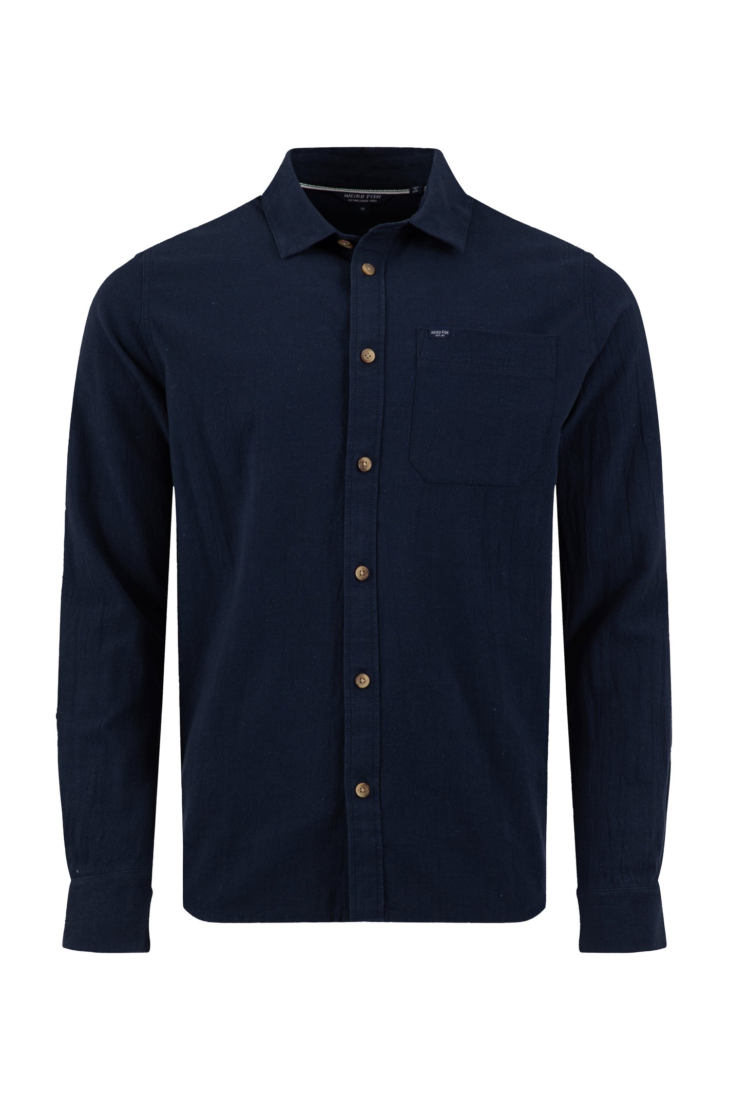 Weird Fish Geoffery Long Sleeve Textured Crepe Shirt Navy Size 2XL