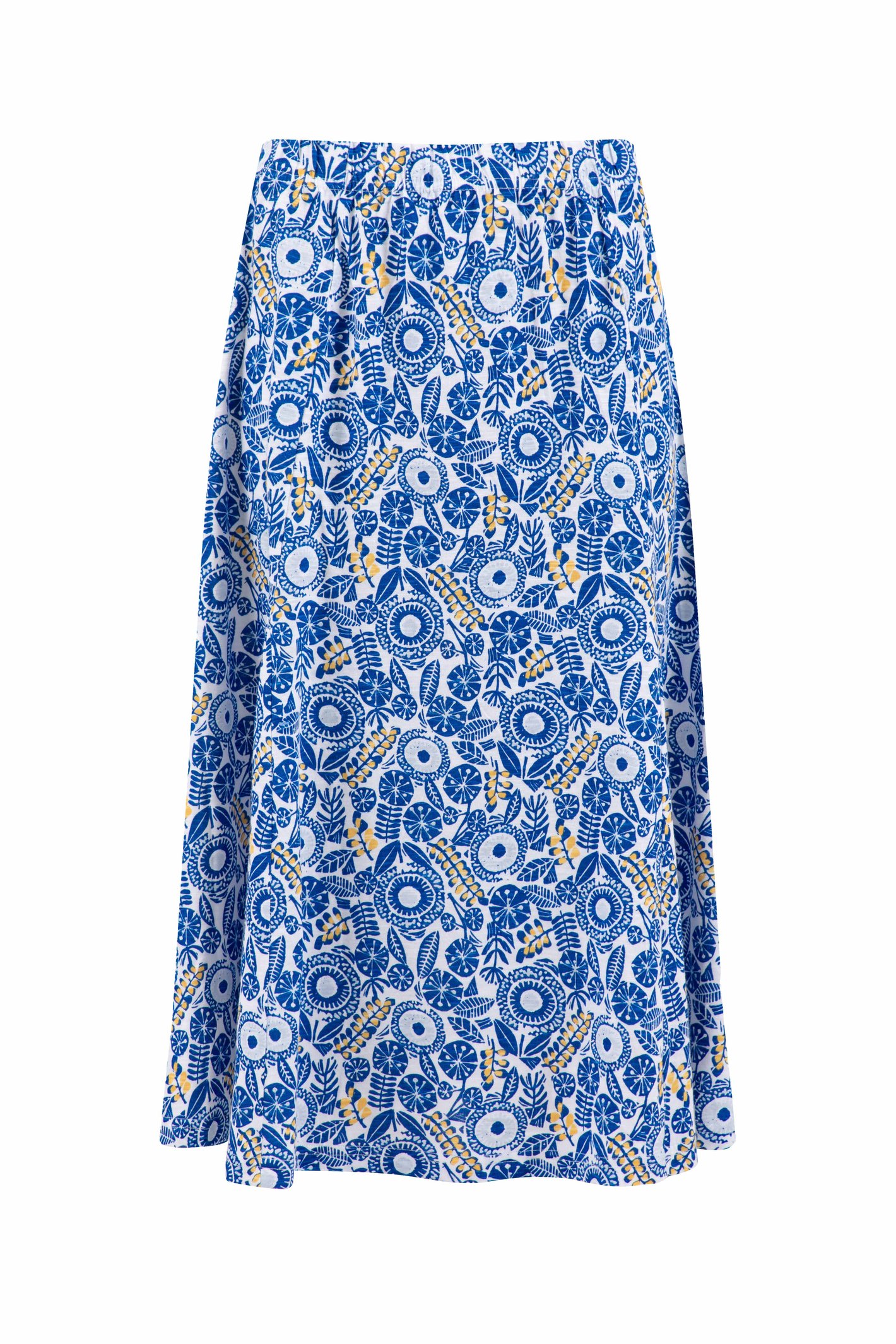 Weird Fish Romaro Printed Jersey Midi Skirt Blue Sapphire