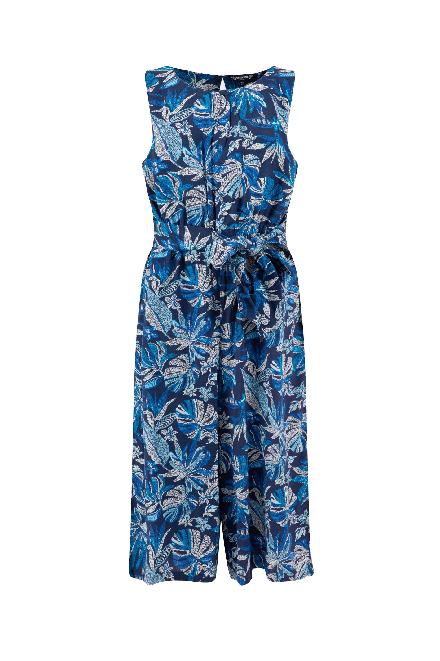 Weird Fish Nalani Printed Viscose Jumpsuit Blue Indigo