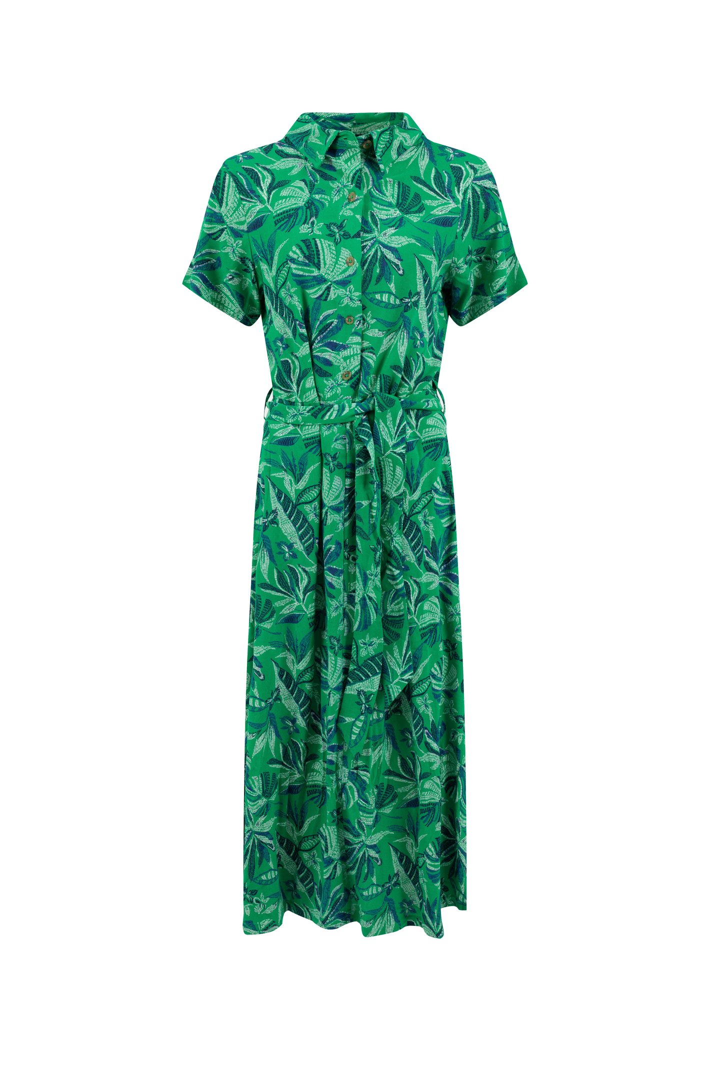 Weird Fish Neem Printed Shirt Dress Cactus Green