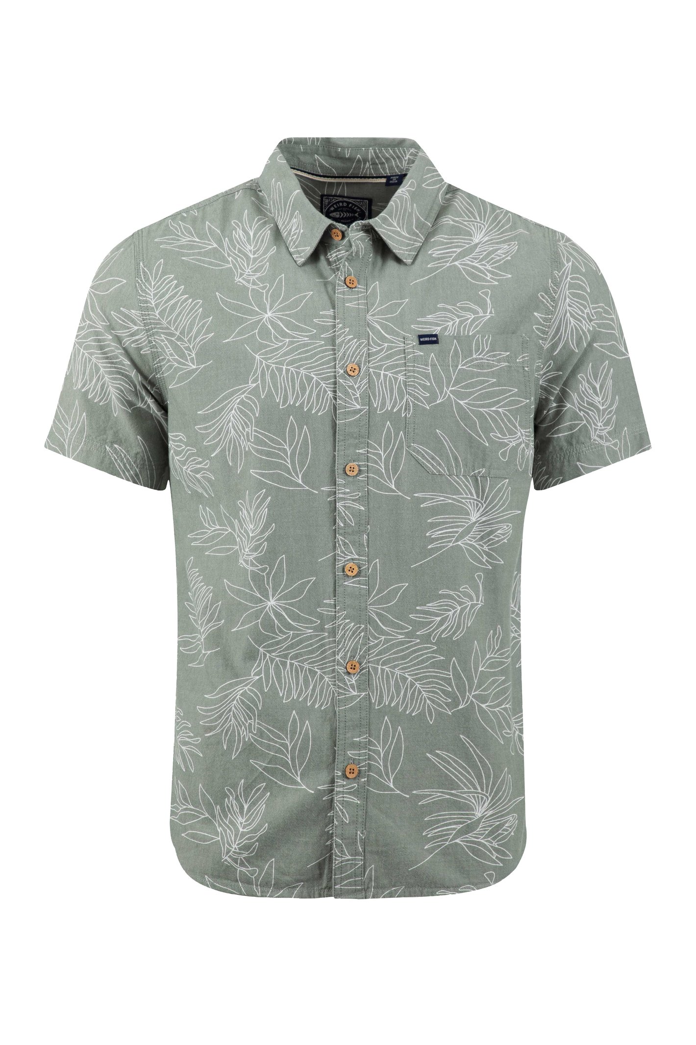 Weird Fish Russell Printed Chambray Short Sleeve Shirt Woodland Sage
