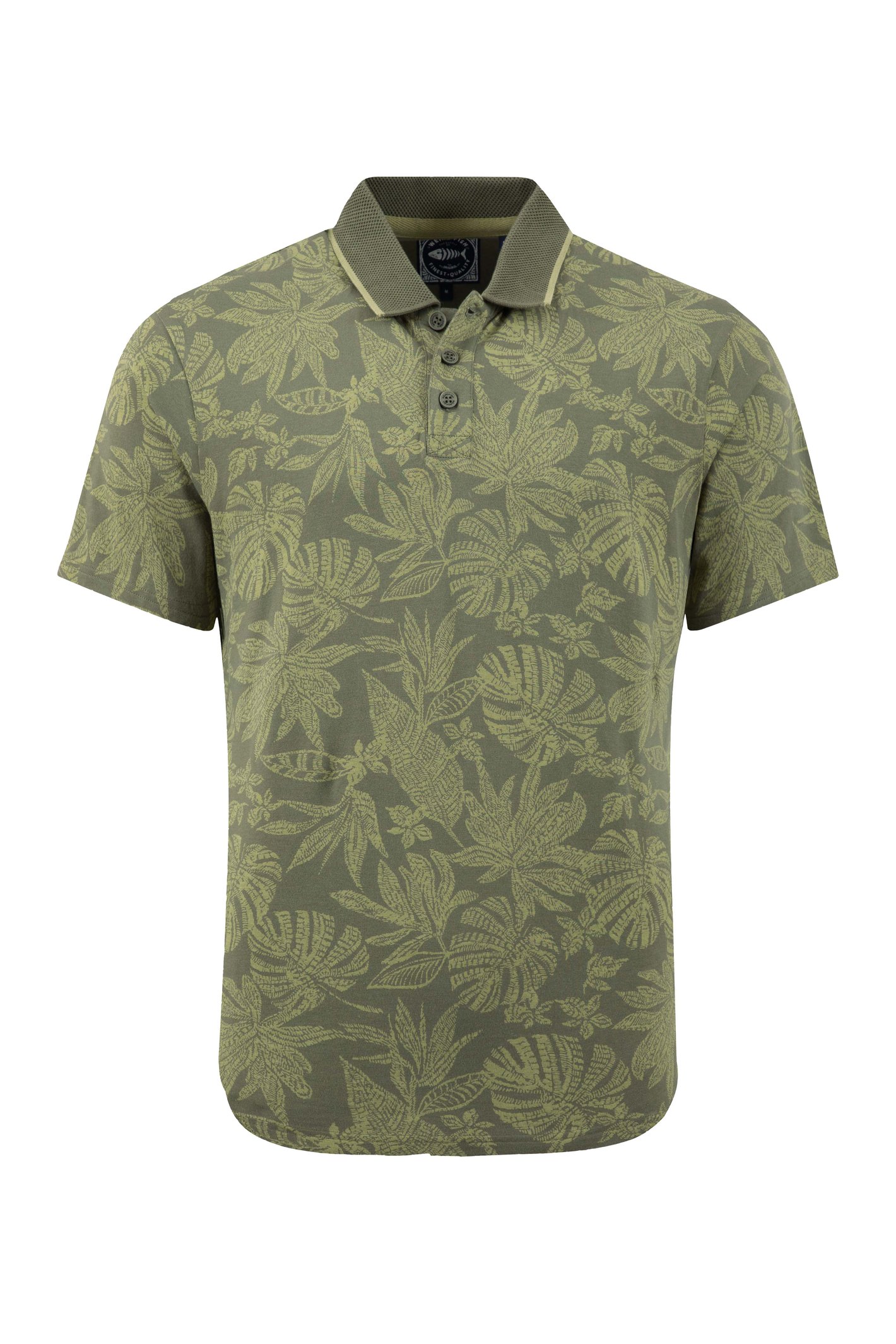 Weird Fish Sarat Printed Polo Shirt Dark Olive