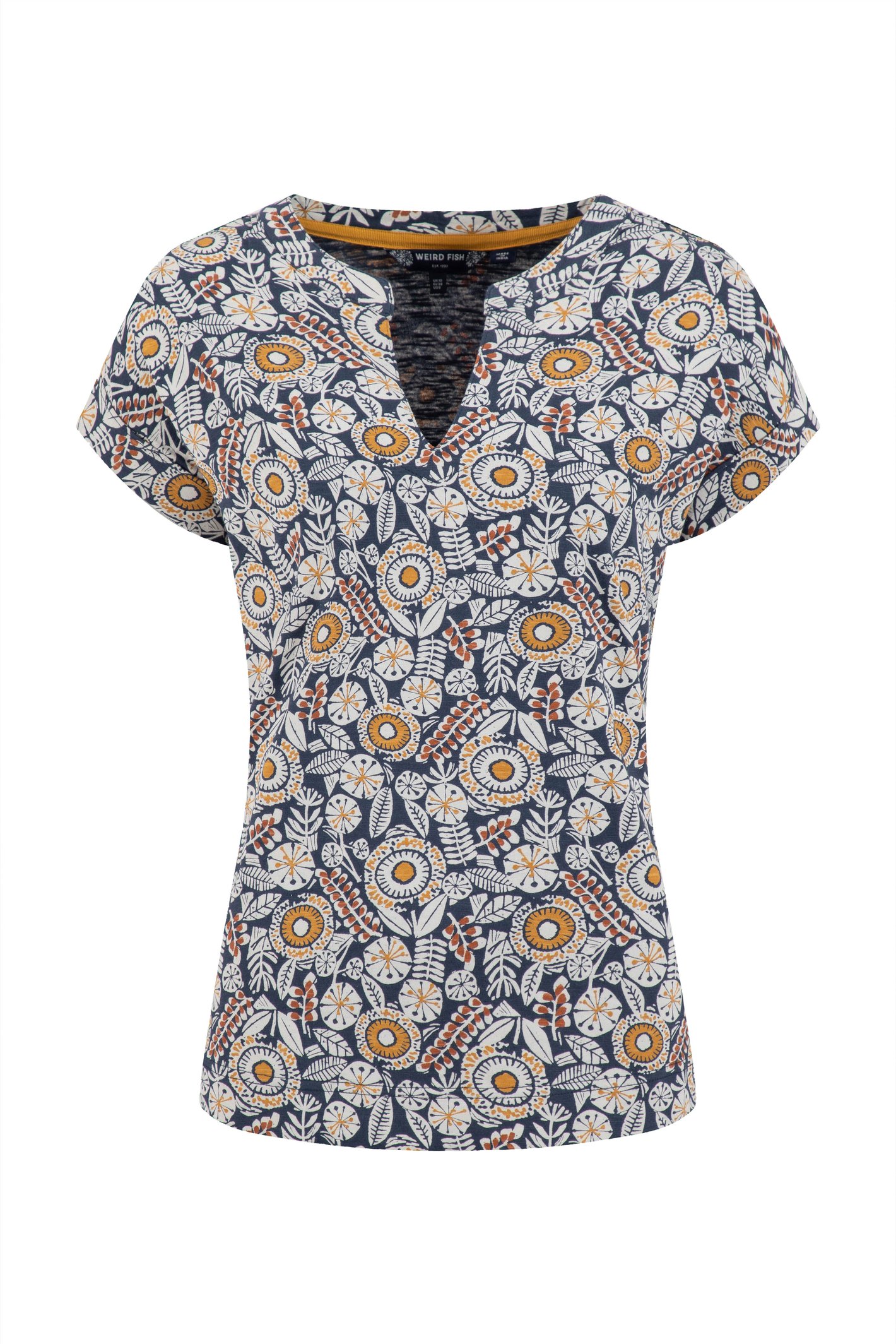 Weird Fish Alia Printed Jersey T-Shirt Navy