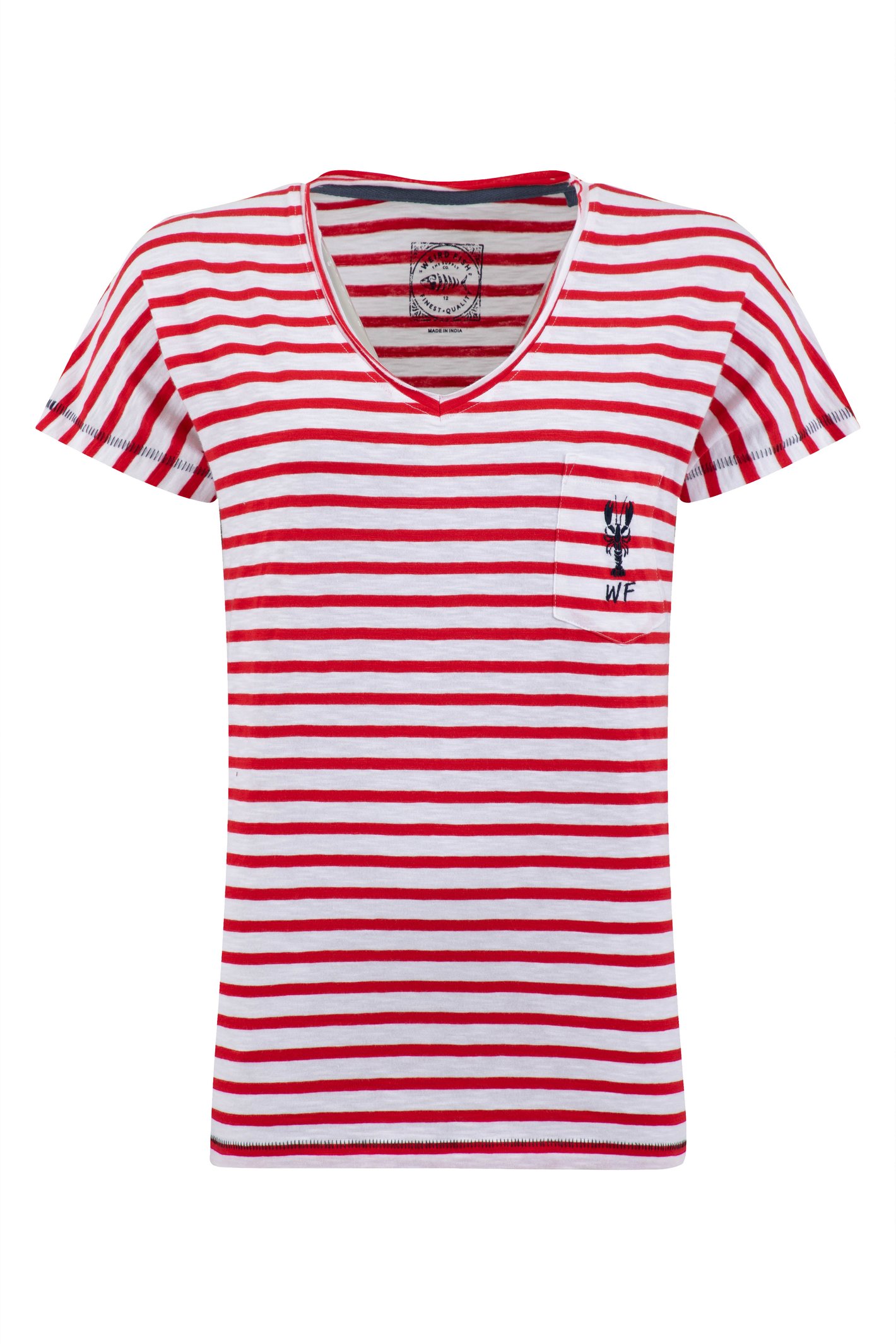 Weird Fish Liora Embroidered Pocket T-Shirt Goji Berry