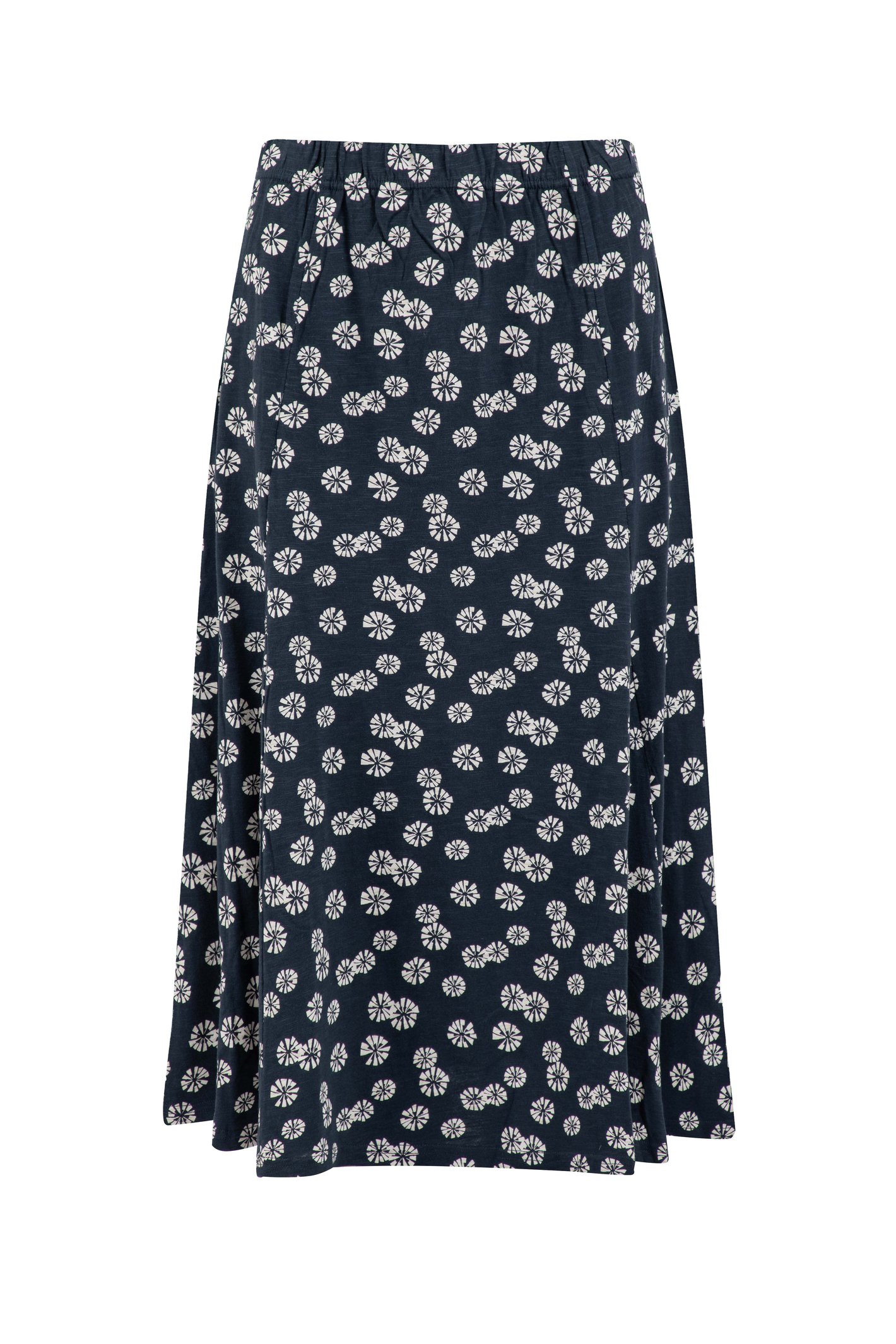 Weird Fish Romaro Printed Jersey Midi Skirt Navy Blue
