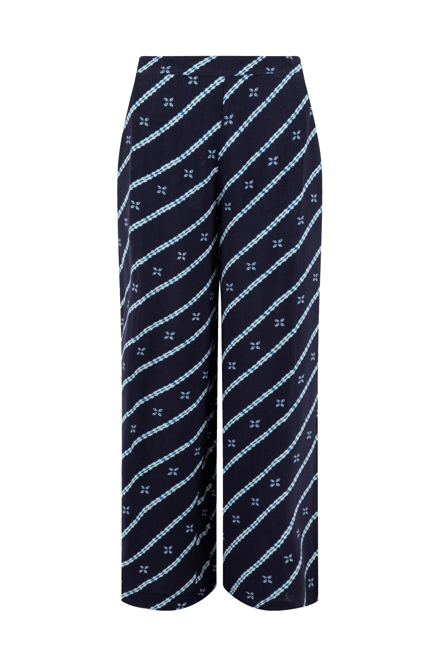 Weird Fish Mounira Printed Wide Leg Trousers Moonlight Blue