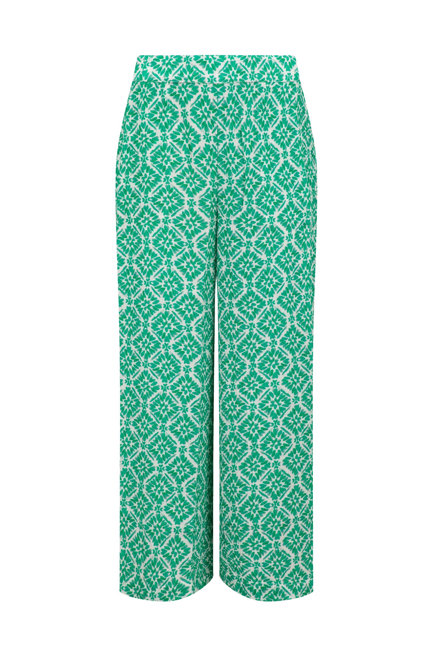 Weird Fish Sarita Crinkle Printed Wide Leg Cropped Trousers Beach Glass