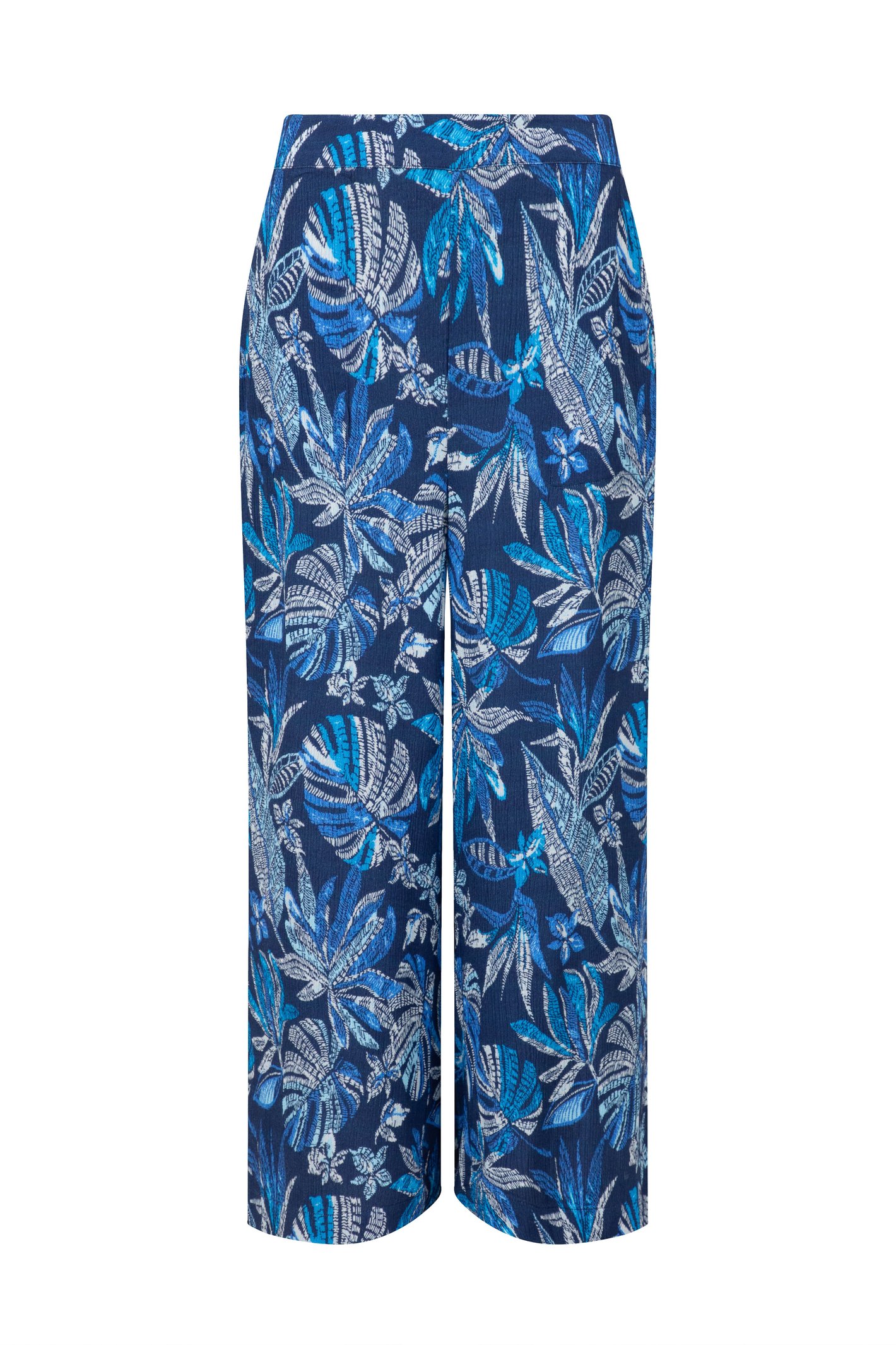 Weird Fish Sarita Crinkle Printed Wide Leg Cropped Trousers Blue Indigo