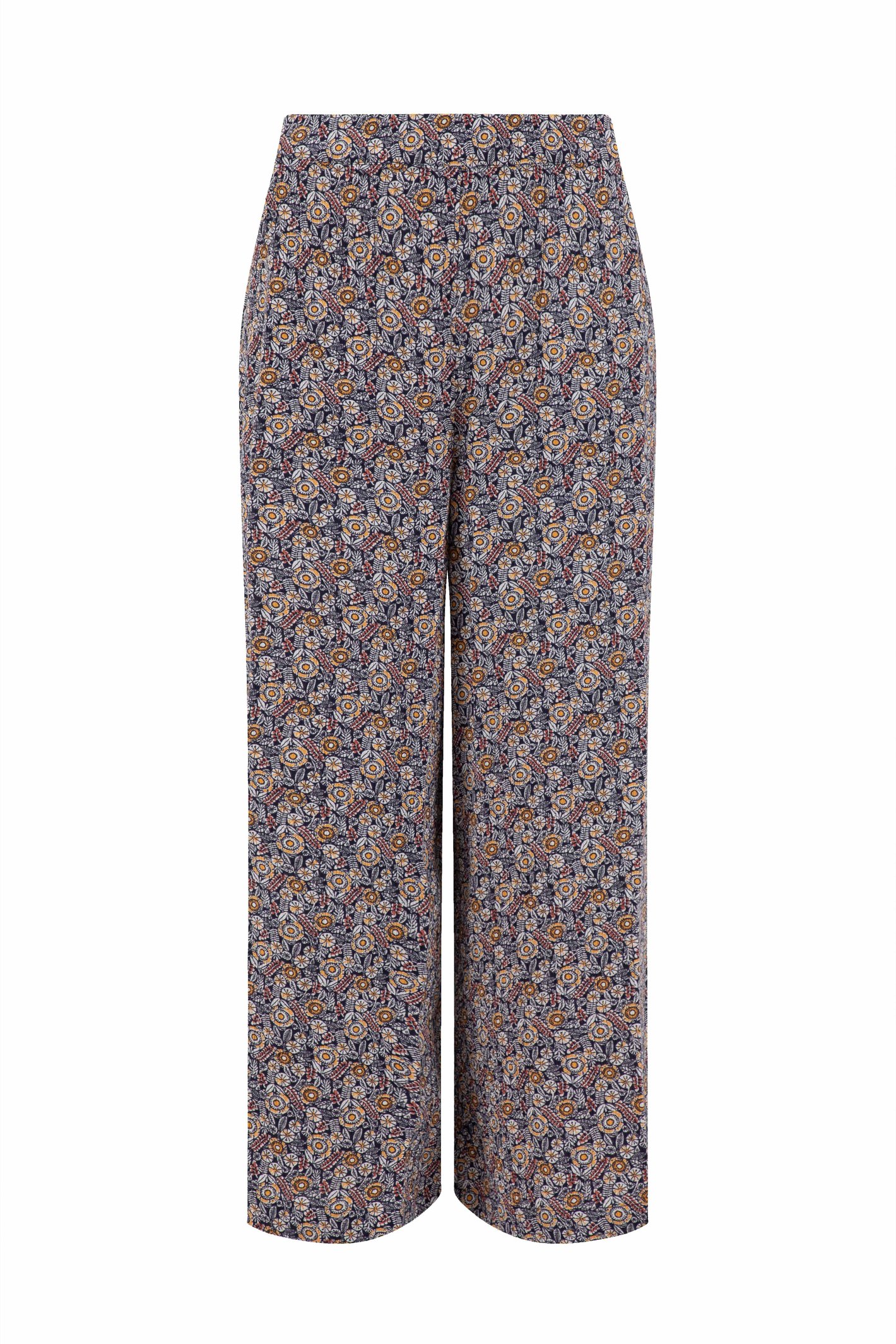 Weird Fish Sarita Crinkle Printed Wide Leg Cropped Trousers Navy