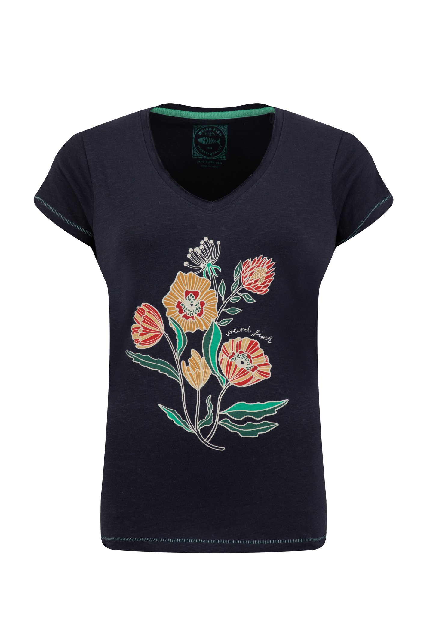 Weird Fish Botanics Front Print Graphic T-Shirt Navy Size 22