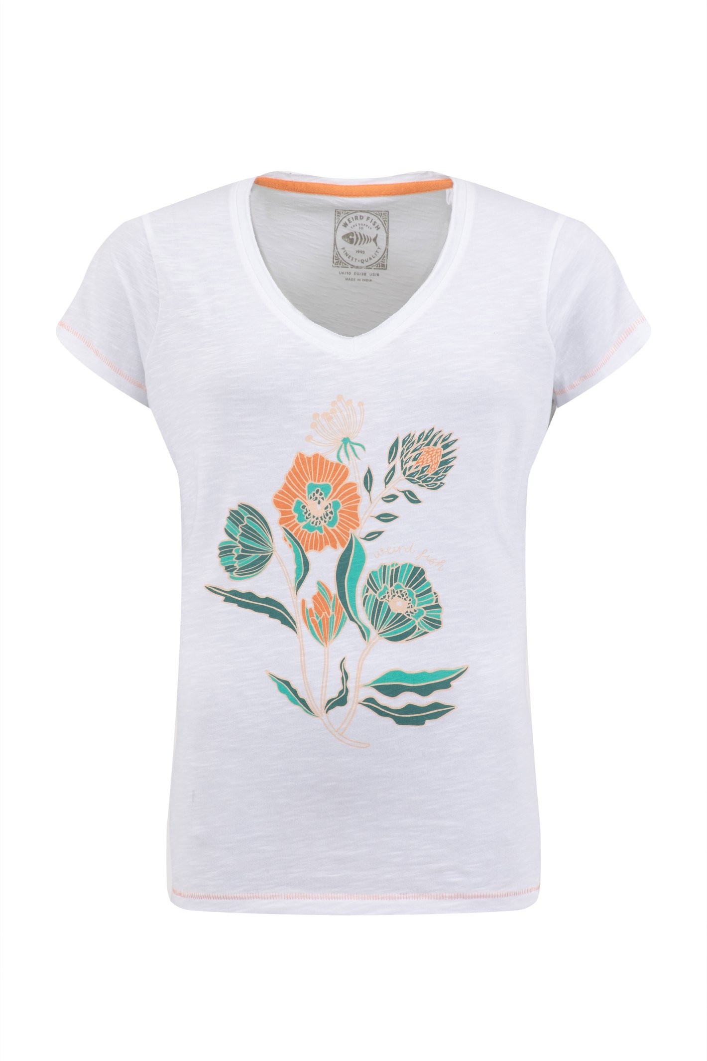 Weird Fish Botanics Front Print Graphic T-Shirt White Size 16