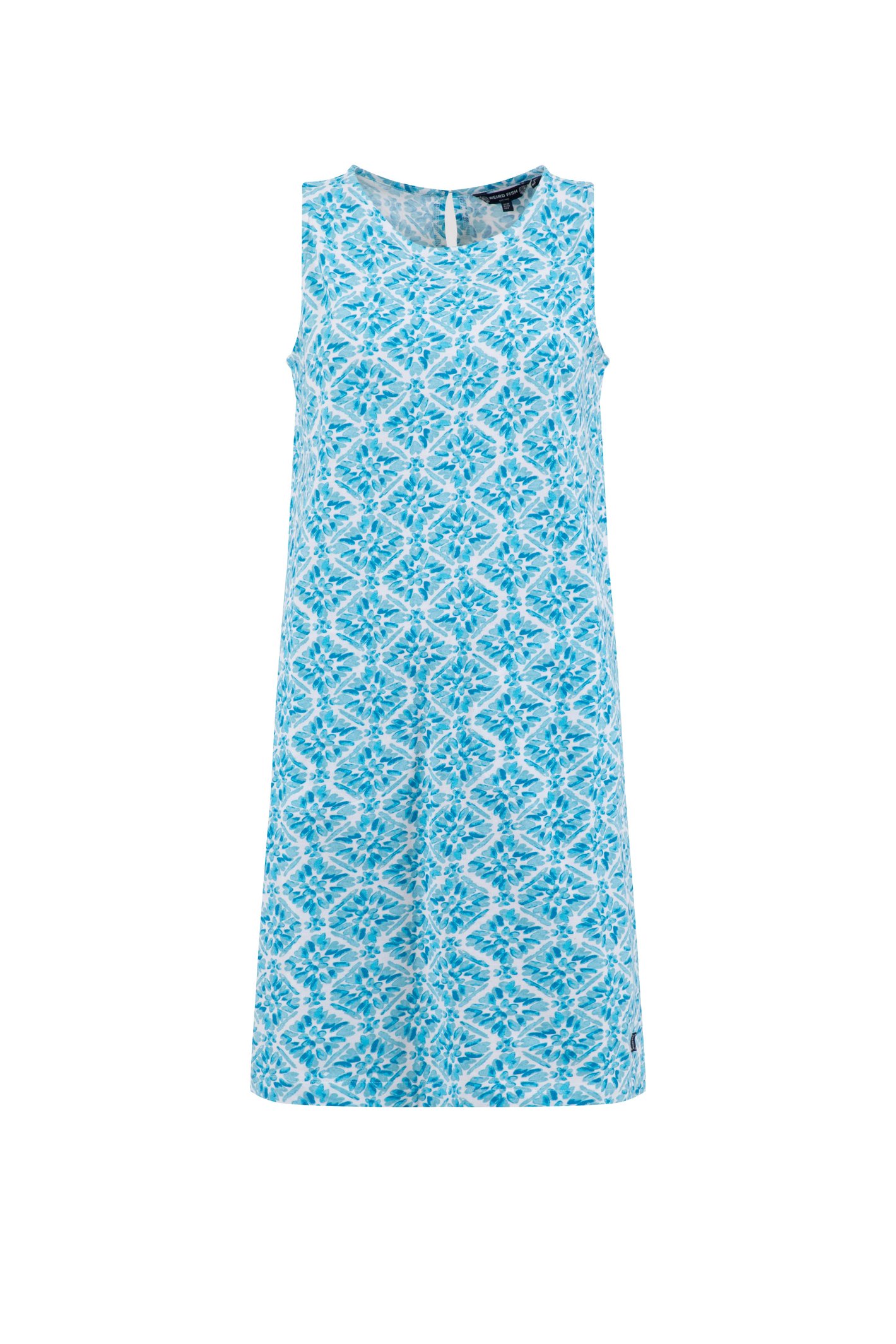 Weird Fish Adenea Printed Jersey Shift Dress Smoked Blue Size 16