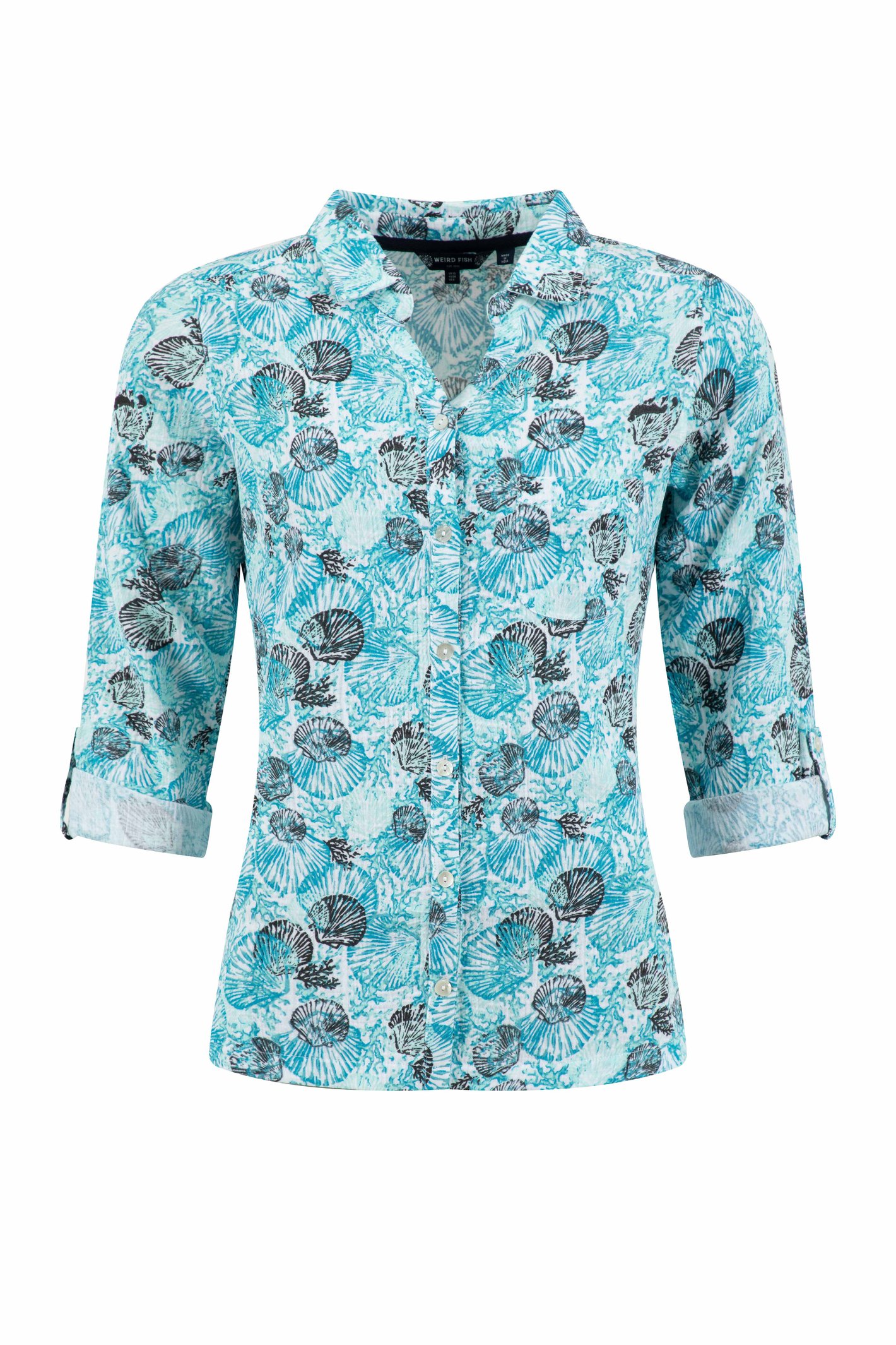Weird Fish Syona Double Cloth Printed Shirt Ocean Blue Size 8
