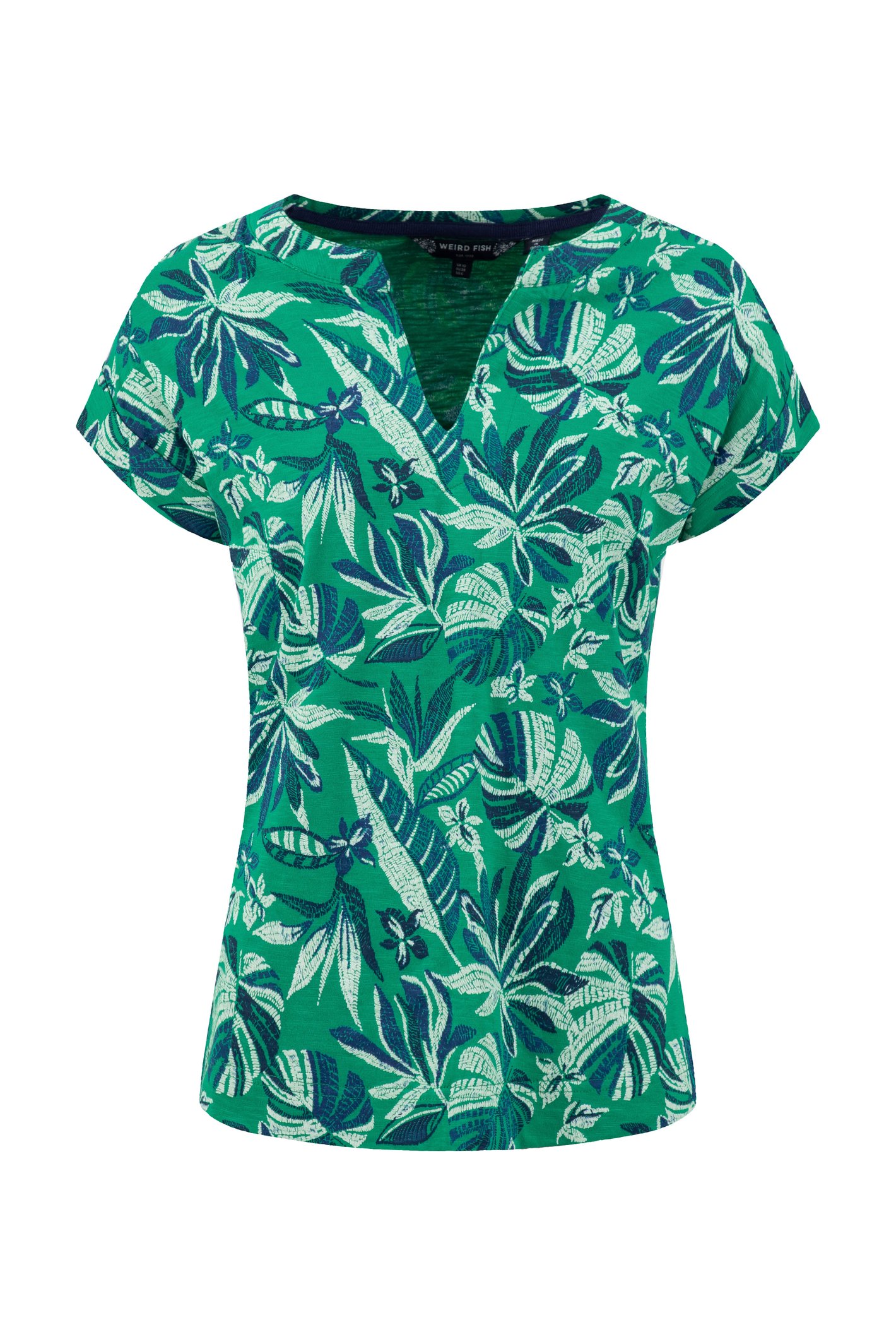Weird Fish Alia Printed Jersey T-Shirt Cactus Green Size 22