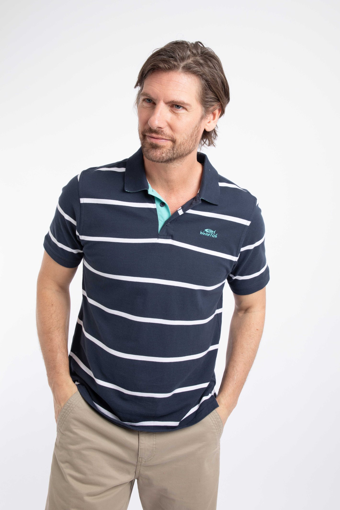 Weird Fish Fabian Striped Pique Polo Shirt Navy Size 3XL